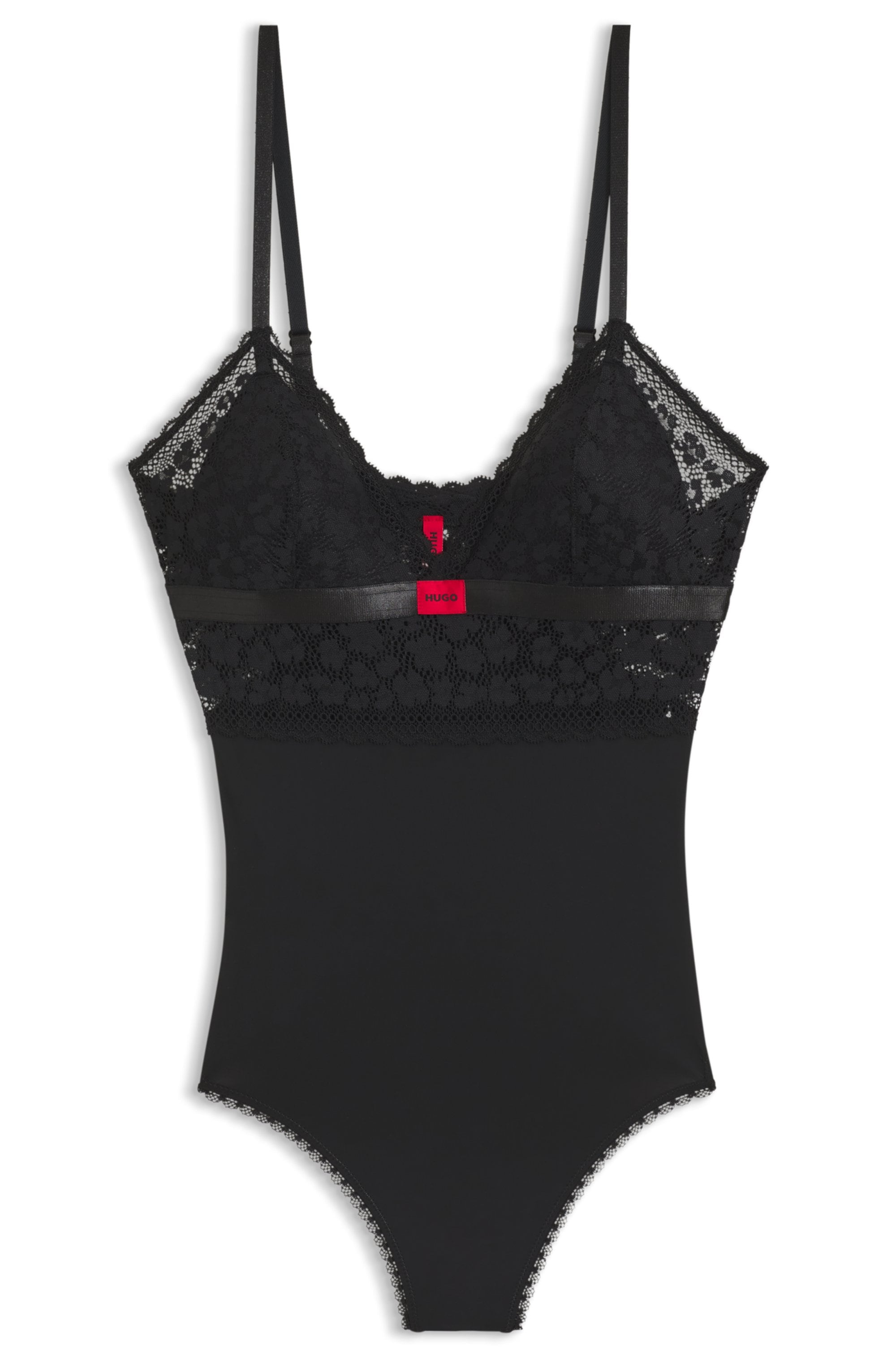 HUGO Underwear Body »SAVANA BODYSUIT P« aus Spitze und Mesh mit rotem Logo-Label