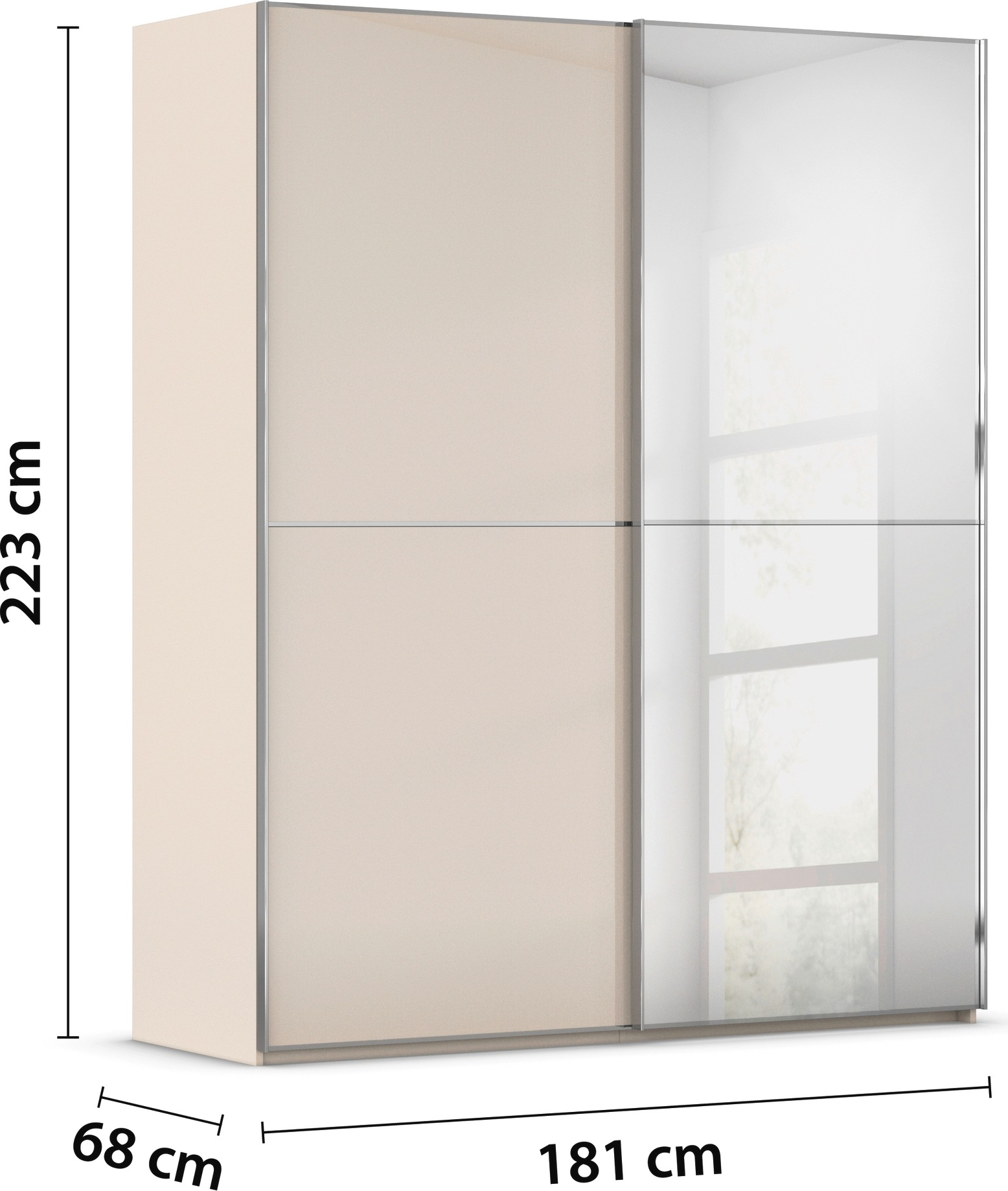 rauch Schwebetürenschrank »Kleiderschrank Schrank Garderobe Schlafzimmerschrank SCALE-DUO« edle zweigeteilte Türen Spiegel/Glas-Mix 3 Zierleisten MADE IN GERMANY