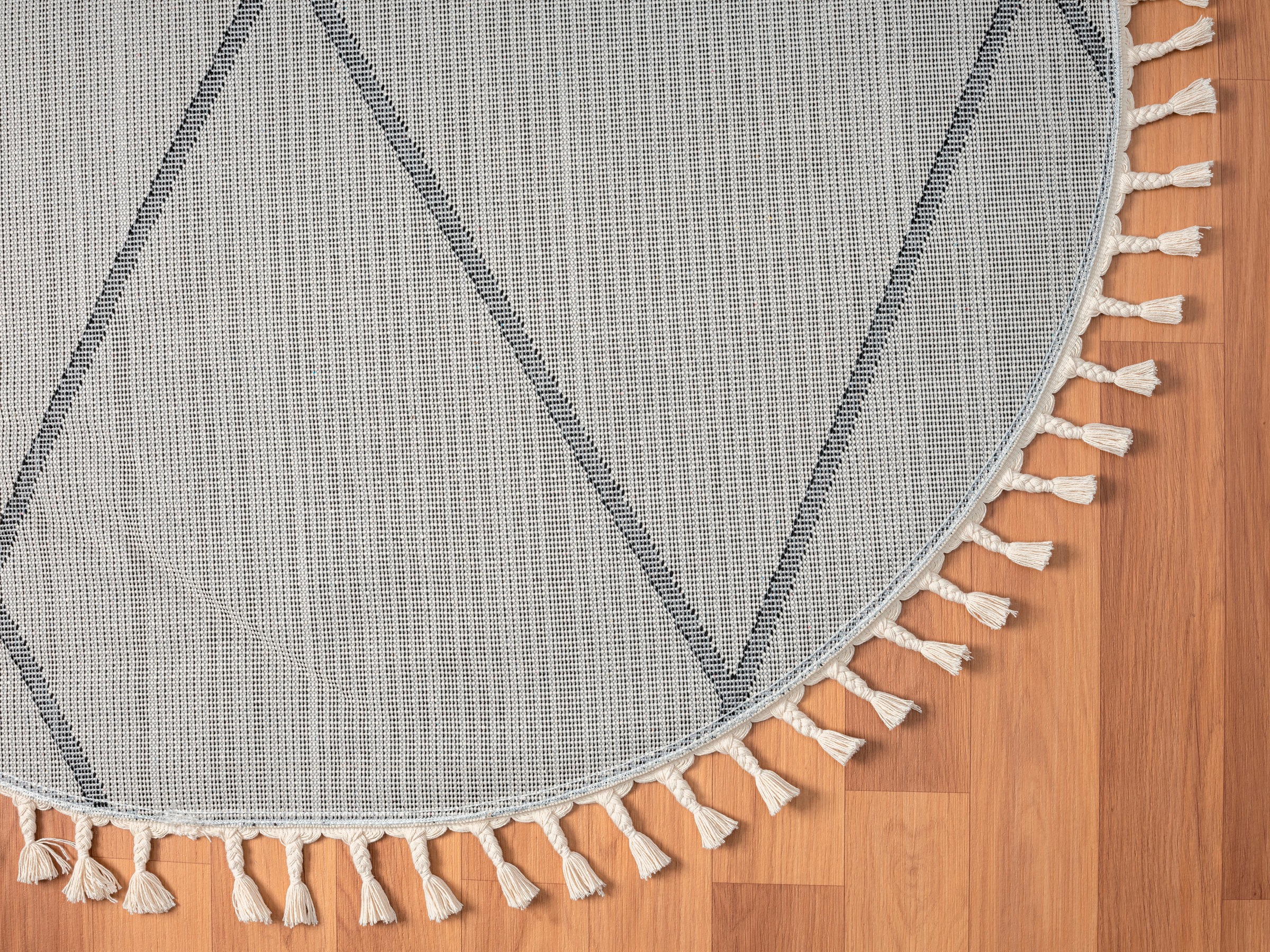Myflair Möbel & Accessoires Hochflor-Teppich »Moroccan Pattern«, rund, 24 mm Höhe, modern, marokkanisches Design, Rauten Muster, weich, mit Fransen