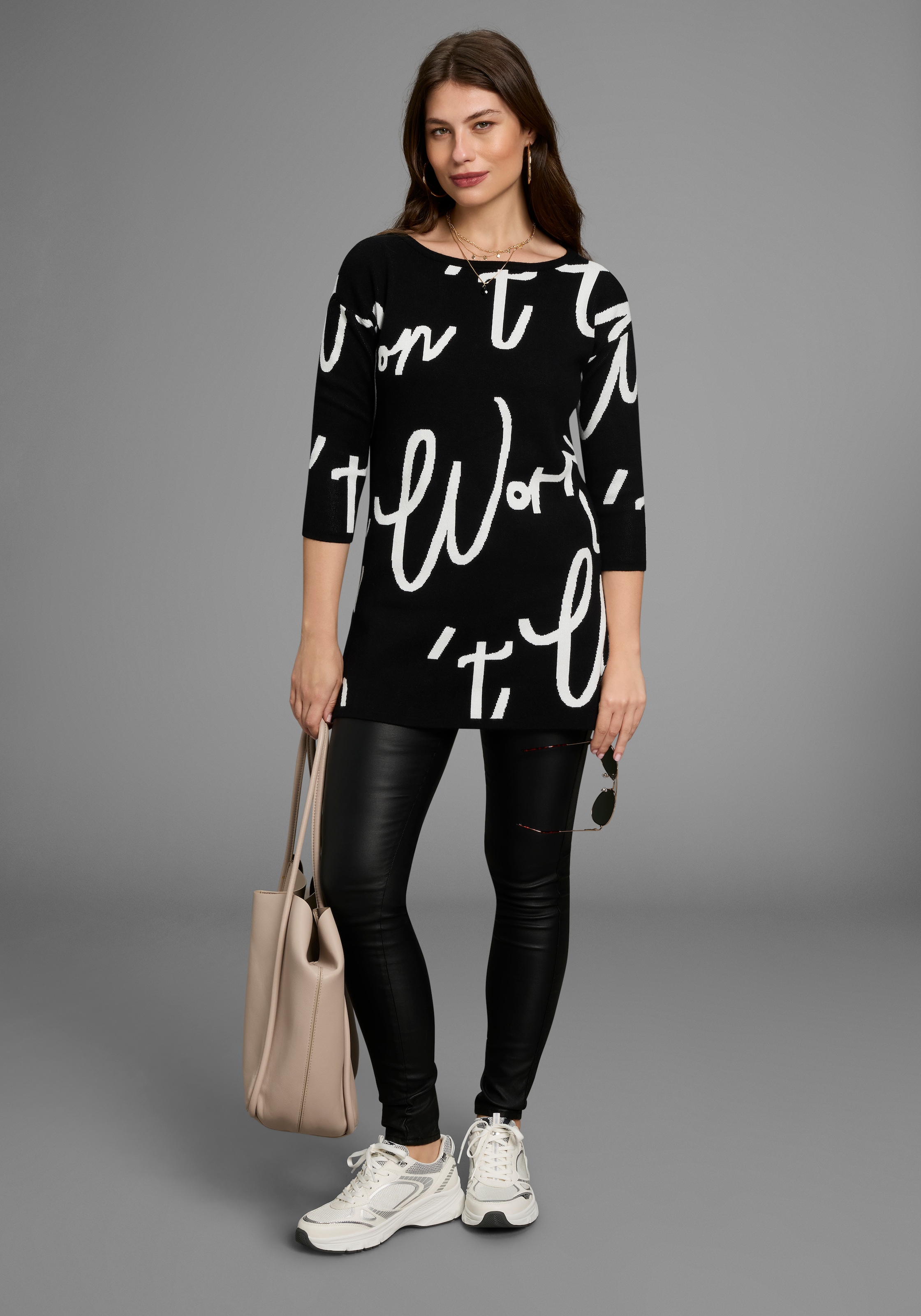 Laura Scott Jacquardpullover Feinstrickpullover mit femininem Lettering