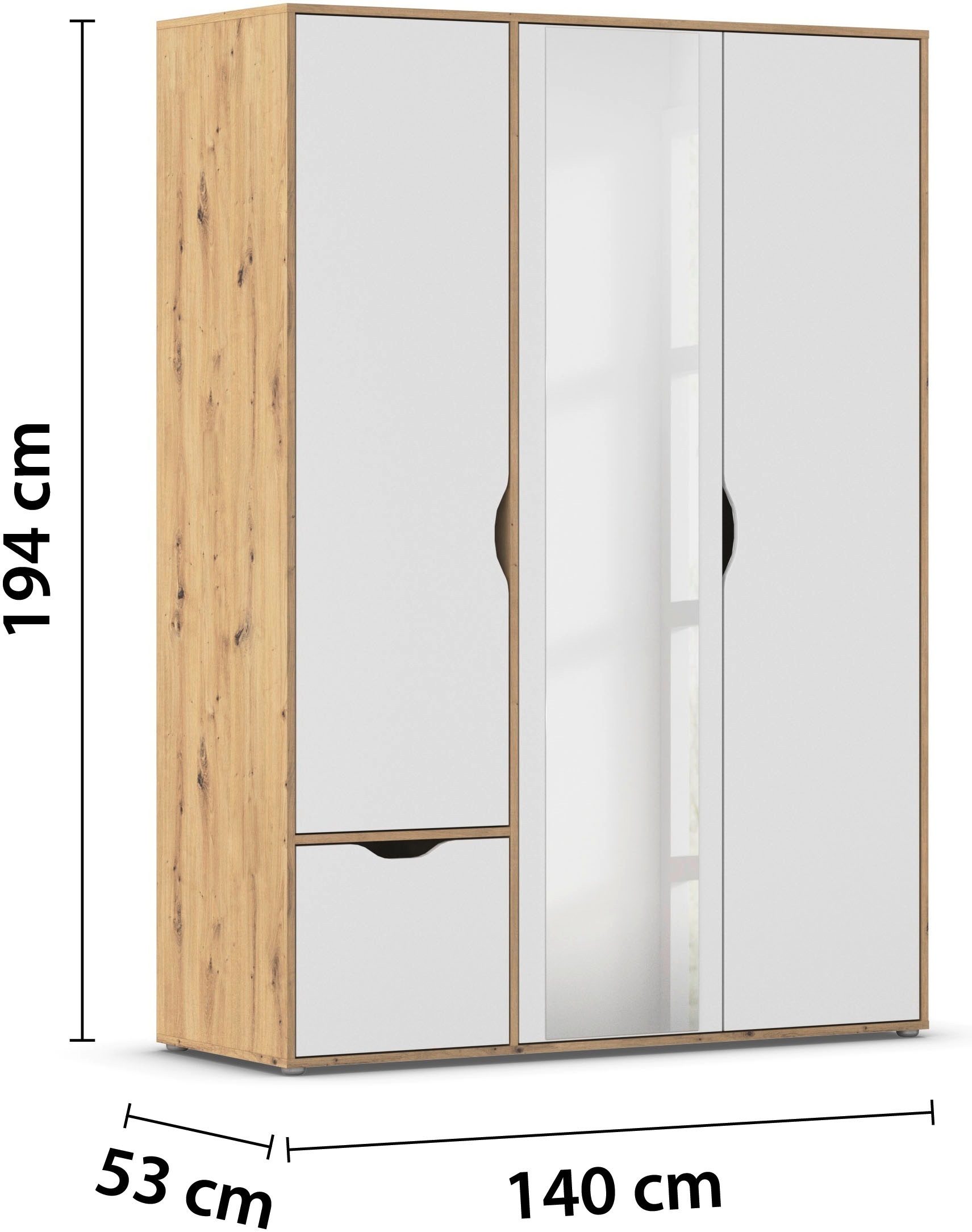 rauch Drehtürenschrank »Kleiderschrank Schrank Garderobe Wäscheschrank NARAI mit Schubladen«, (in 3 verschiedenen Ausstattungen BASIC/CLASSIC/PREMIUM), Griffausfräsungen für eine grifflose Optik TOPSELLER MADE IN GERMANY