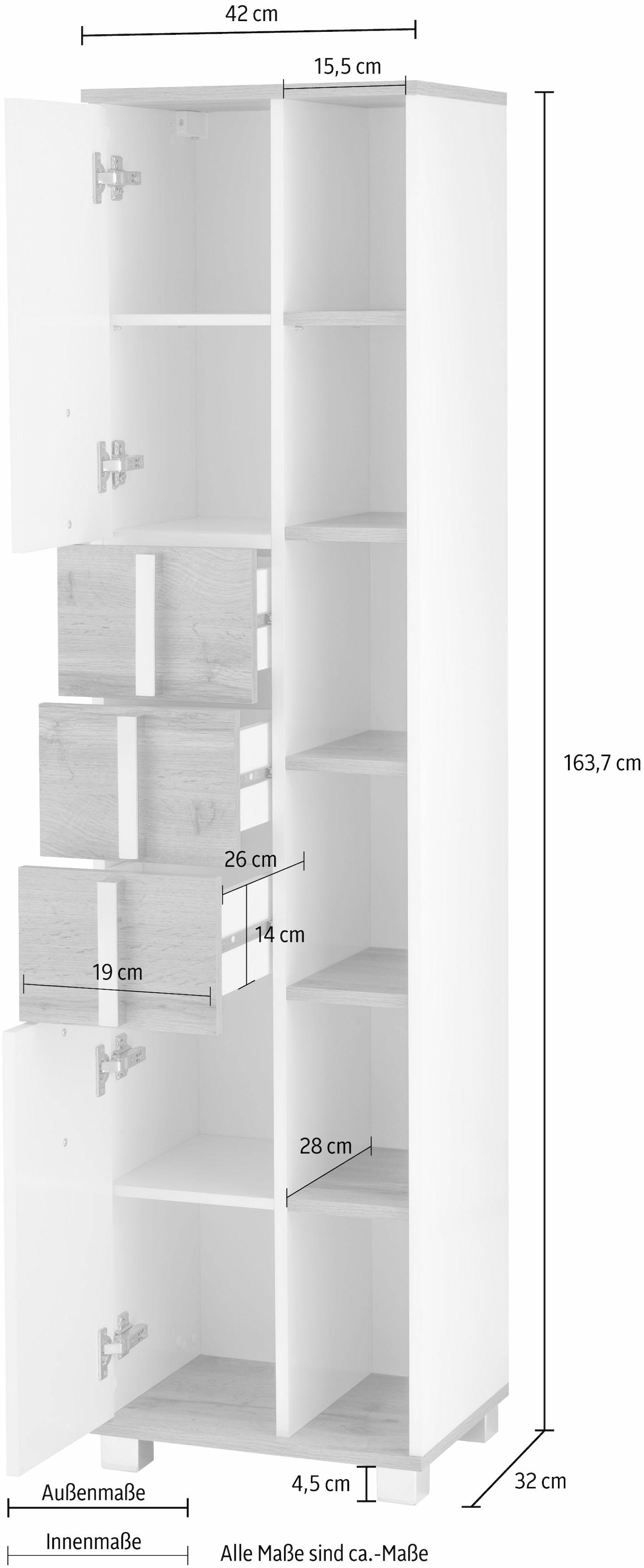 Schildmeyer Hochschrank »Kampen«, Höhe 163,7 cm, mit Metallgriffen, Stauraum durch offene Regalfächer