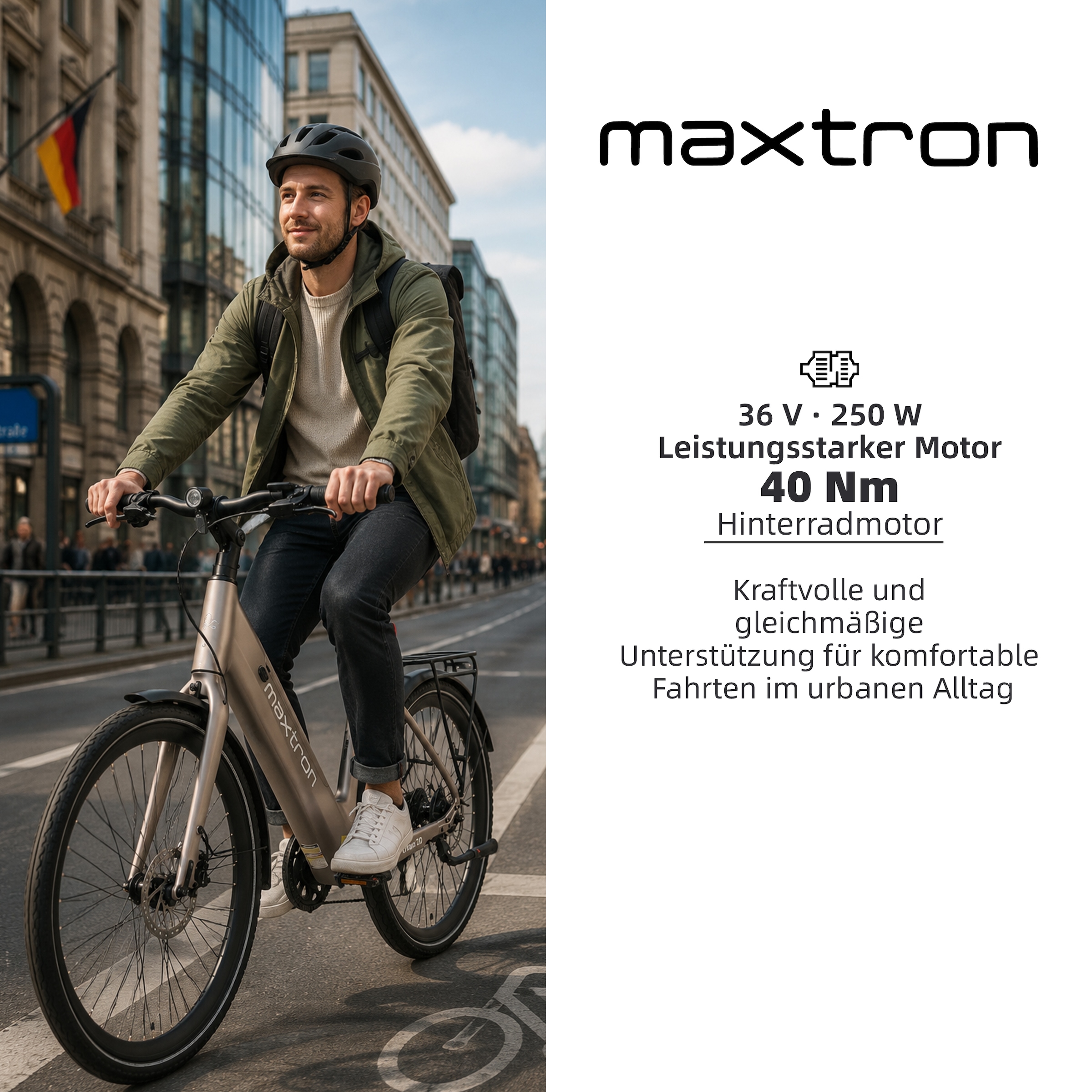Maxtron »Maxtron Urban 20 City-E-Bike 28 Zoll« Heckmotor 250 W (mit integr. Akku), Elektrofahrrad für Alltag und Einkauf