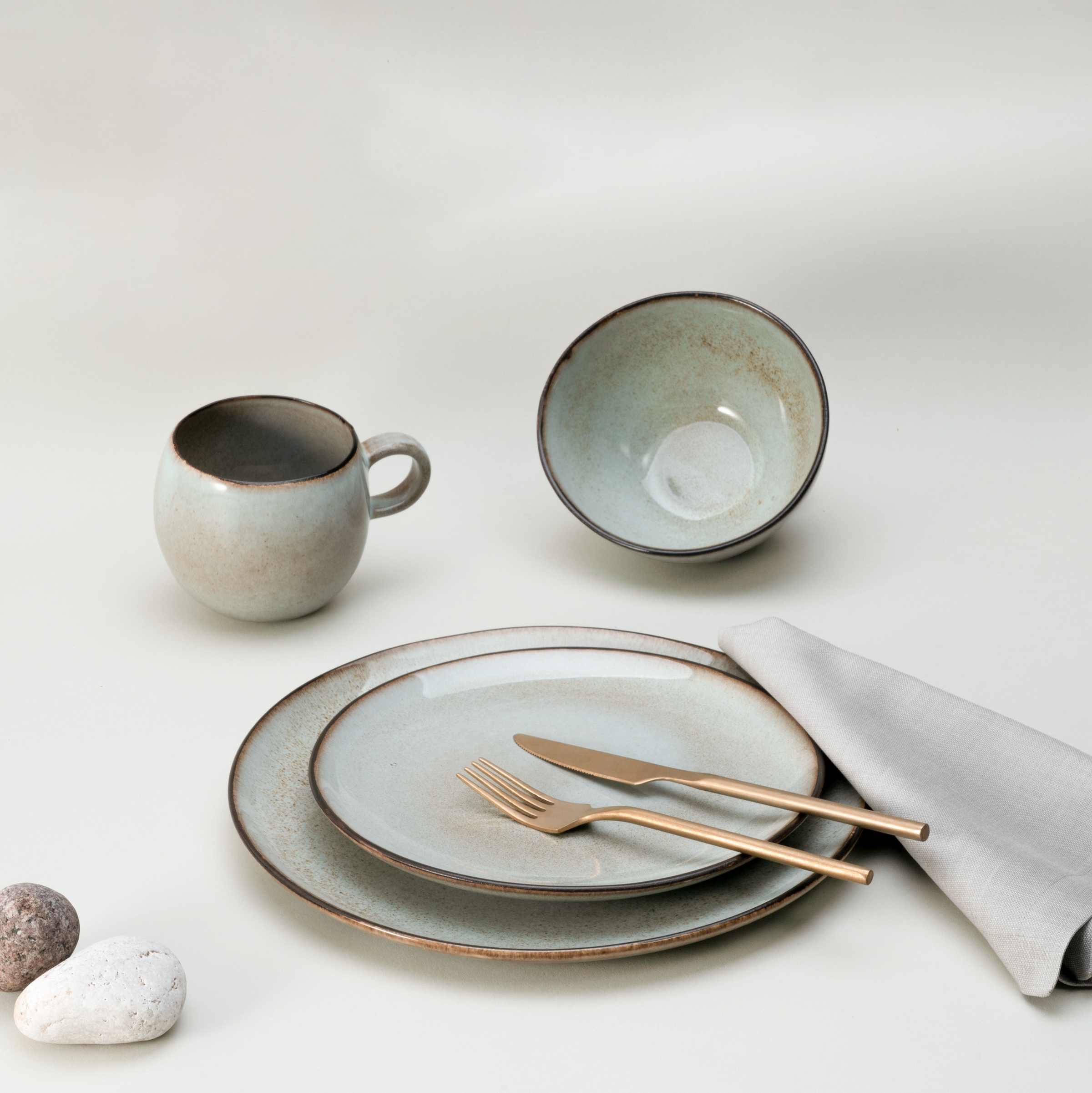 CreaTable Kombiservice »Geschirr-Set Stone Town« Service, organische Form, Handmade Charakter, 8 Teile, für 2 Personen