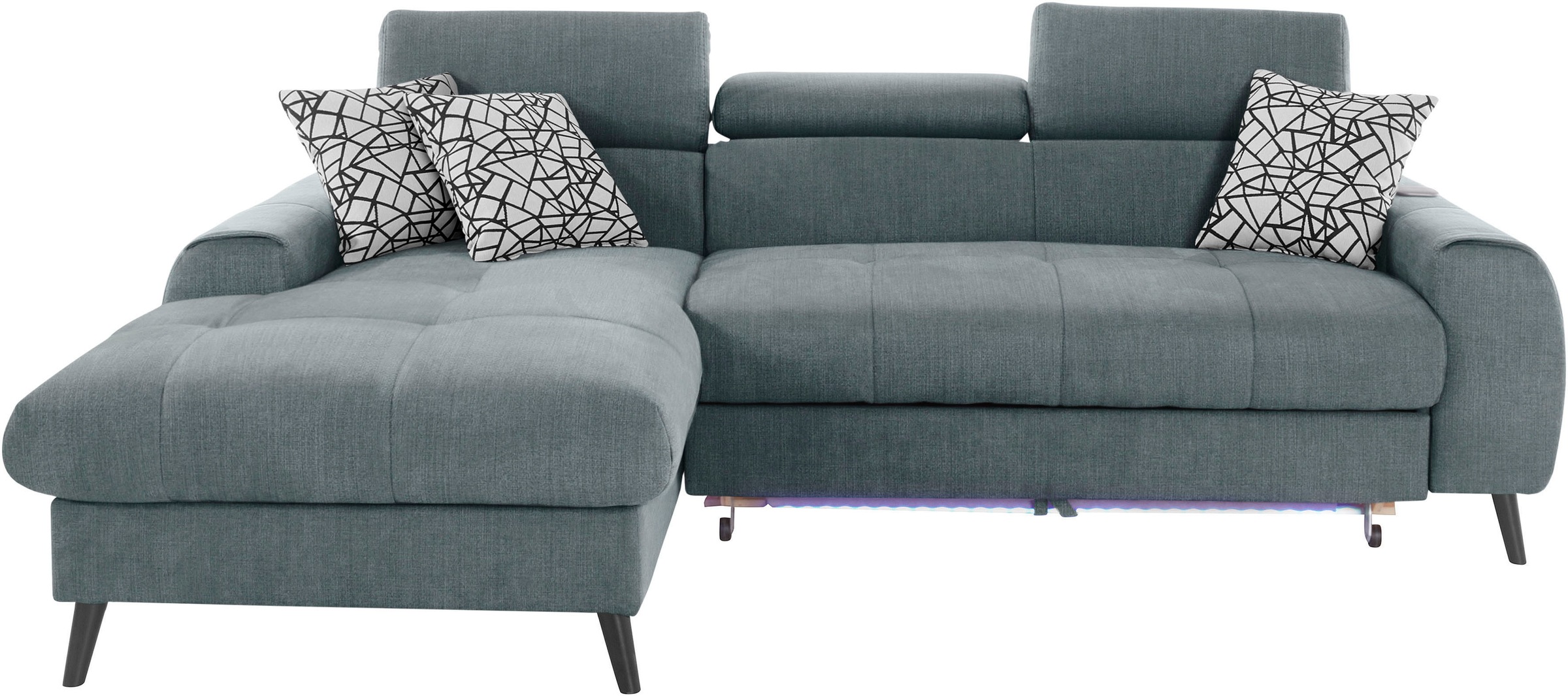 COTTA Ecksofa »Mia L-Form mit 3 Zierkissen«, wahlweise mit Bettfunktion, Bettkasten, Beleuchtung & Wireless-Charger
