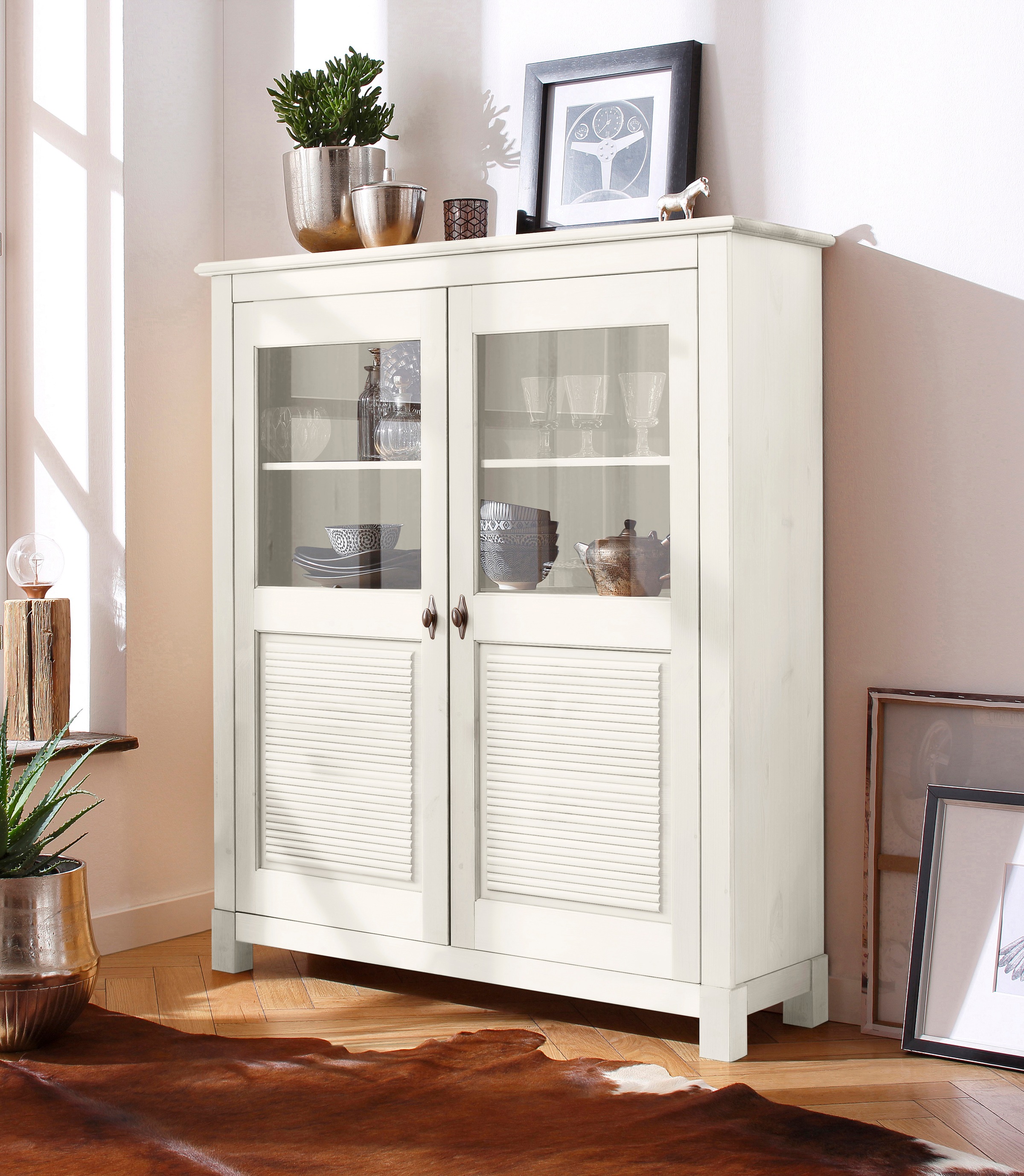 Home affaire Highboard »Rauna«, Vitrine, Breite 111,6 cm, aus massiver Kief günstig online kaufen