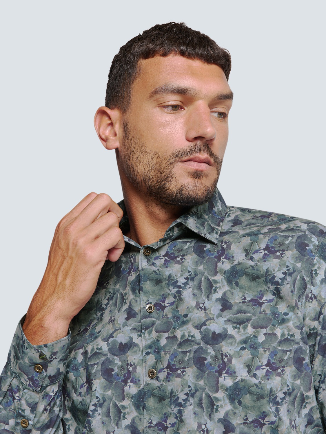 NO EXCESS Langarmhemd »No Excess Stretch-Hemd mit Print«