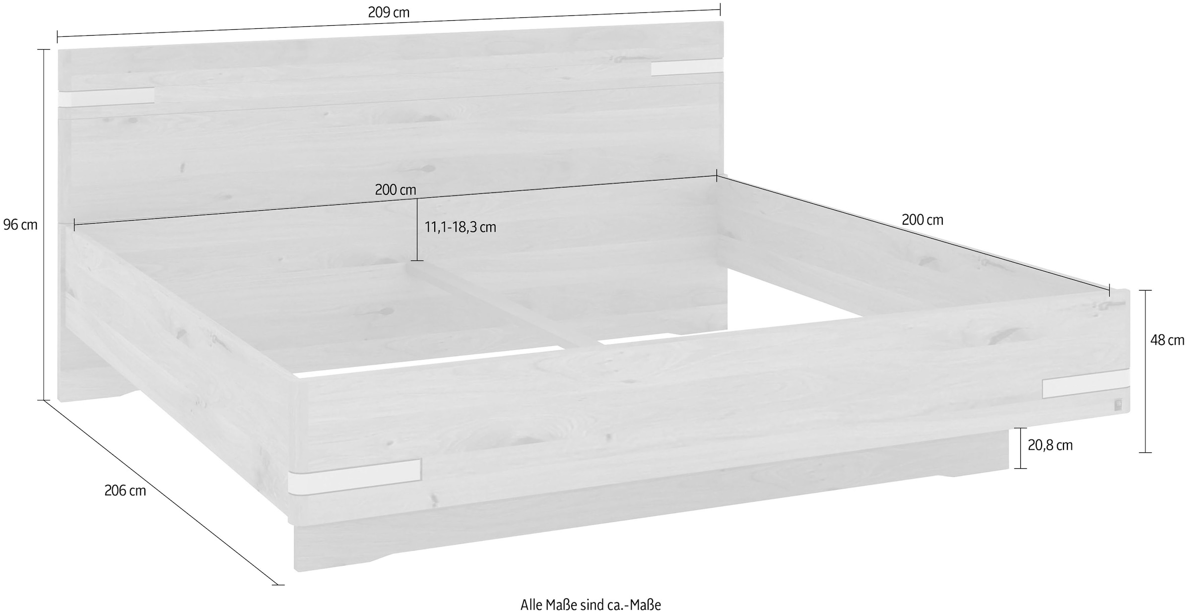 Musterring Holzbett »Savona, Bettgestell, Bettrahmen, teilmassiv Bianco-Eiche«, (Belastbarkeit 220 Kg, 4-fache Liegehöhenverstellung, MADE IN GERMANY), Kopfteil in Bianco-Eiche massiv, Details in Chrom, verschiedene Größen