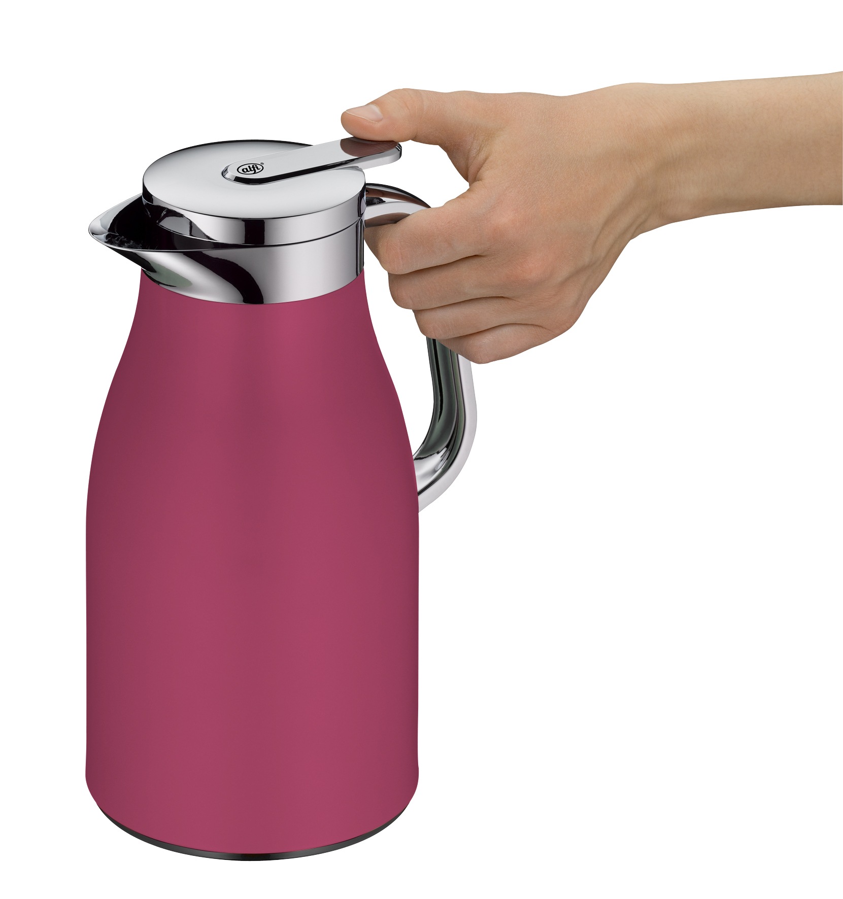 Alfi Isolierkanne »SKYLINE, mit Hartglaseinsatz und ergonomischem Griff«, 1 l, (1 St.), 12h heiß & 24h kalt, Drehverschluss mit bequemem Druckknopf