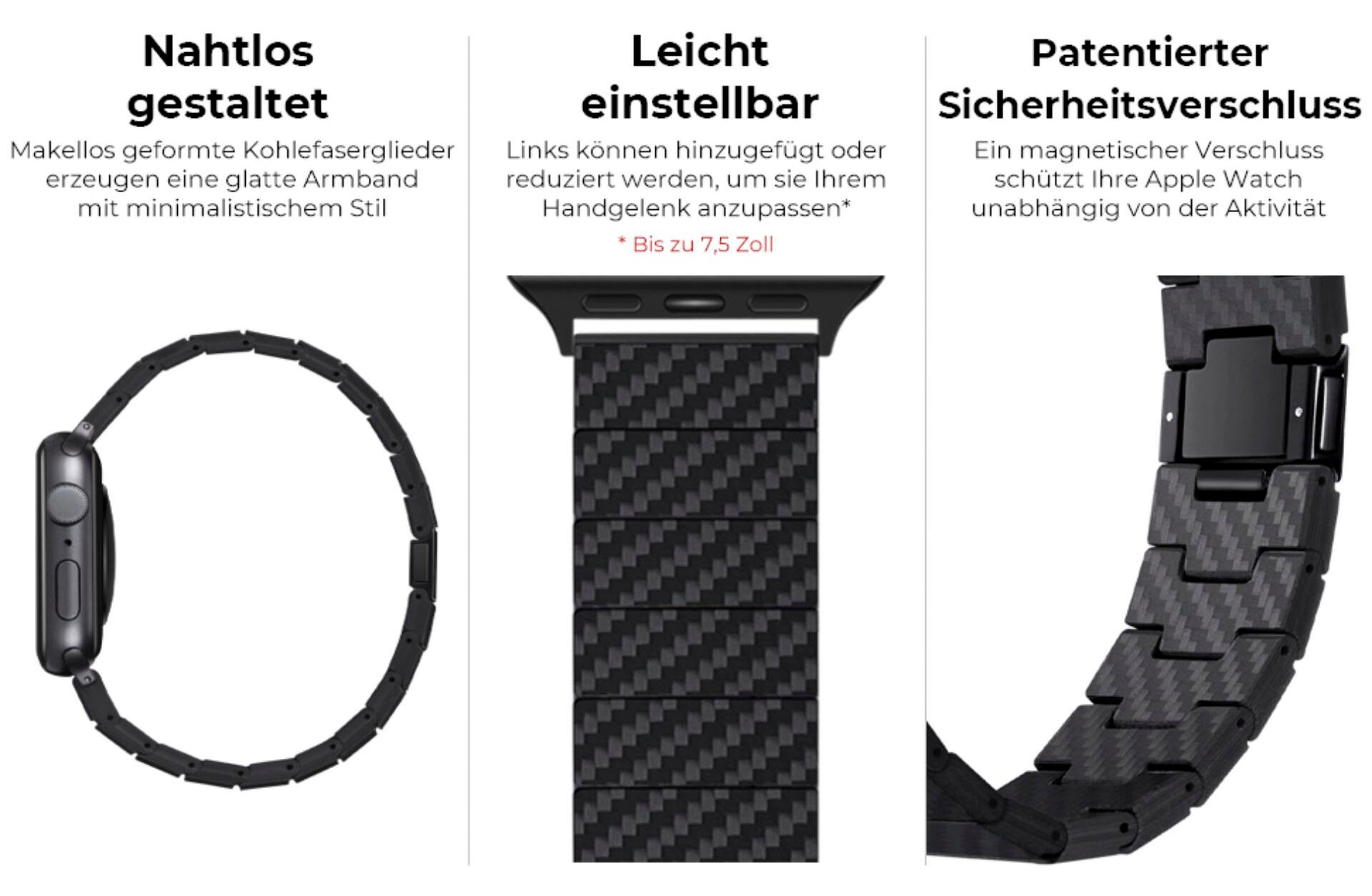 Pitaka Smartwatch-Armband »Carbon Fiber Link Bracelet Modern Band 42-44mm«