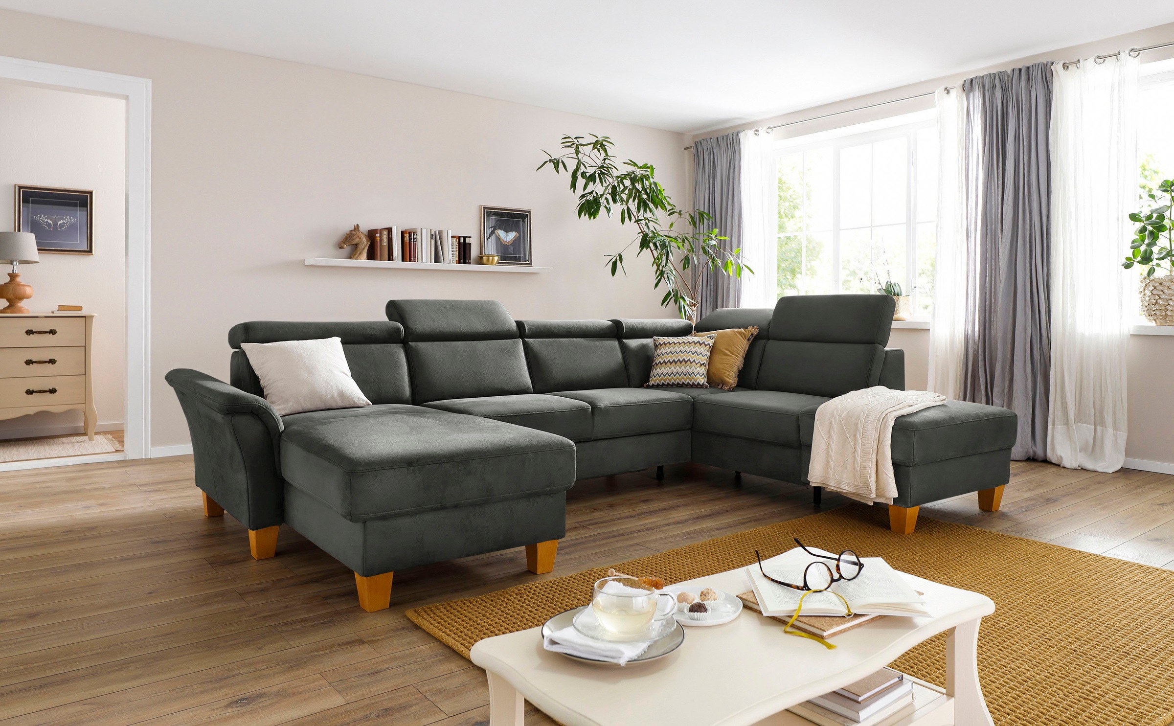 Home affaire Wohnlandschaft »Conville U-Form«, Kopfteilverstellung wahlweise mit Bettfunktion und Bettkasten