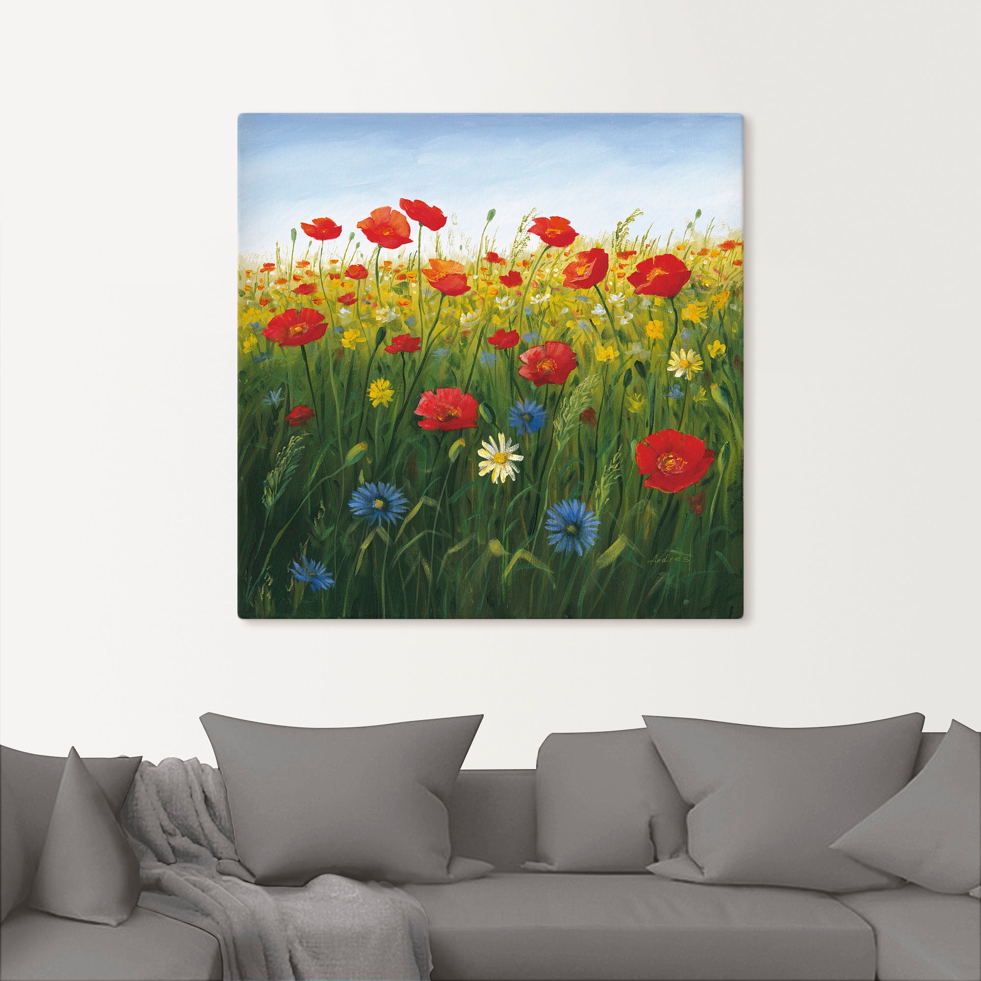 Artland Wandbild »Mohnblumen Landschaft I«, Blumenwiese, (1 St.), als Alubild, Outdoorbild, Leinwandbild, Poster in verschied. Größen