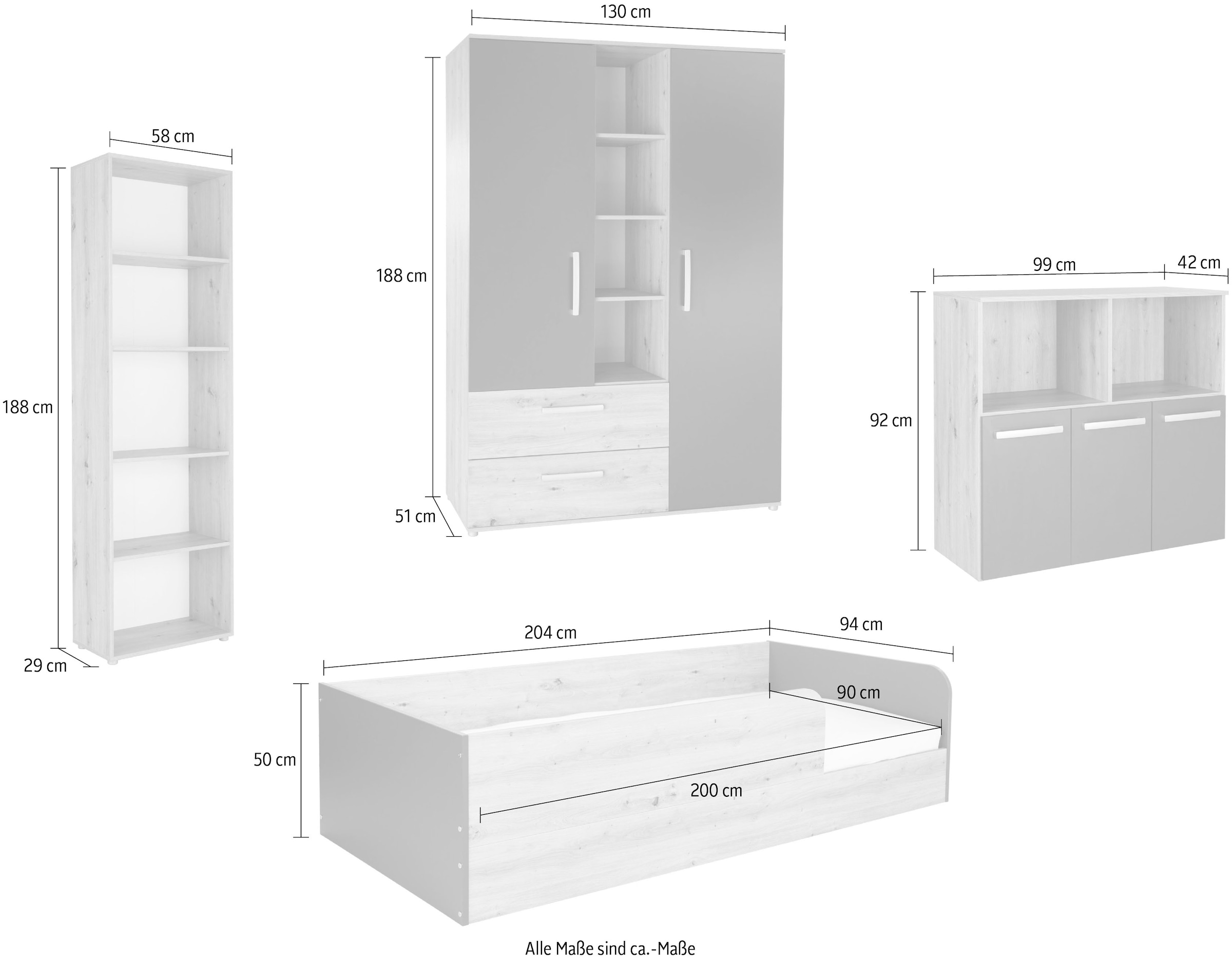 arthur berndt Jugendzimmer-Set »Kinderzimmer »Alessio« Set 4-teilig« Set, 4 Stk. tlg. Modernes Kleinkinderzimmer - Set