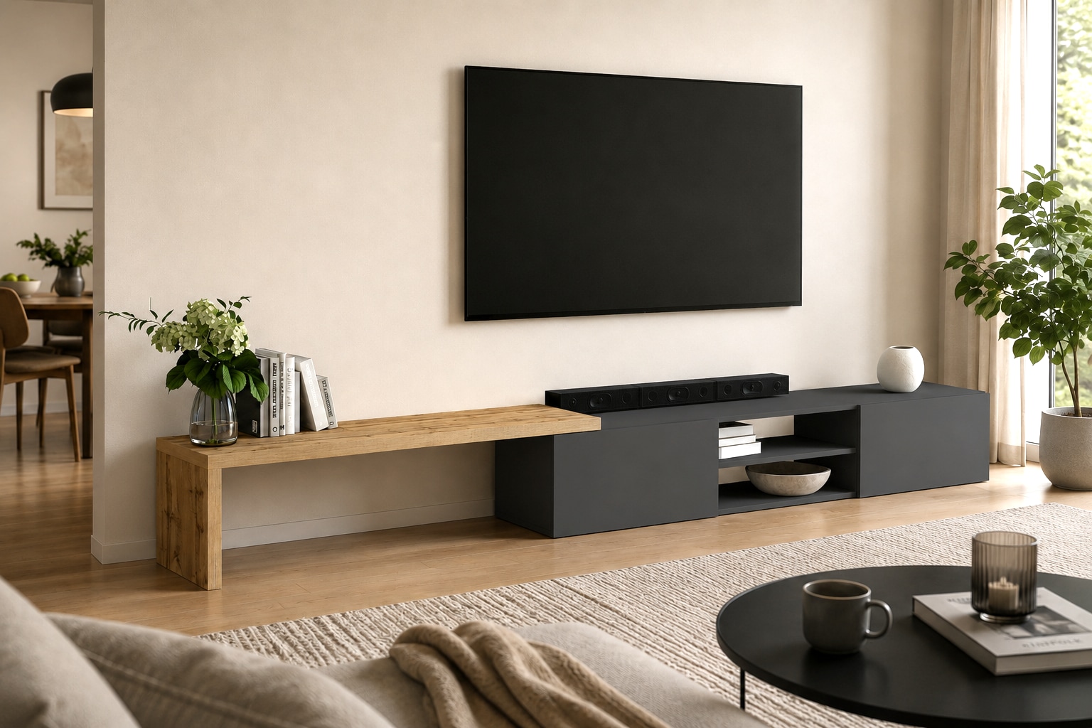OTTO home Lowboard »New Garda,Lowboard mit Aufsatz,TV-Board mit Ausatz,TV-Schrank-Tv Bank« 1 Stk. tlg. Breite verstellbar v. 183 bis 310 cm,2 Klappen  und L-Förmiger Aufsatz