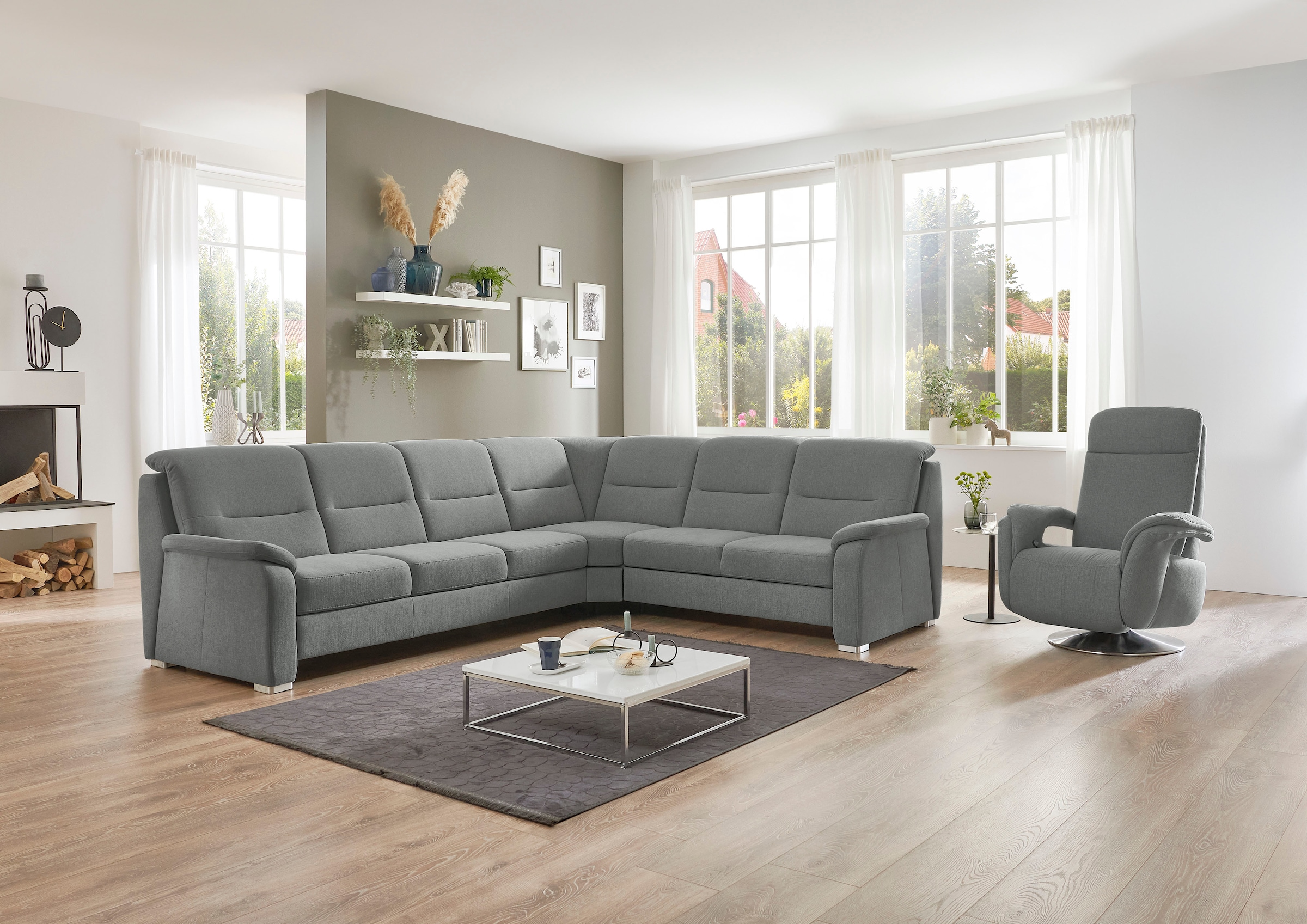 Die PlanBar Ecksofa »PP-HS10002« wahlweise mit Kopfteilverstellung, Bettfunktion und Stauraum