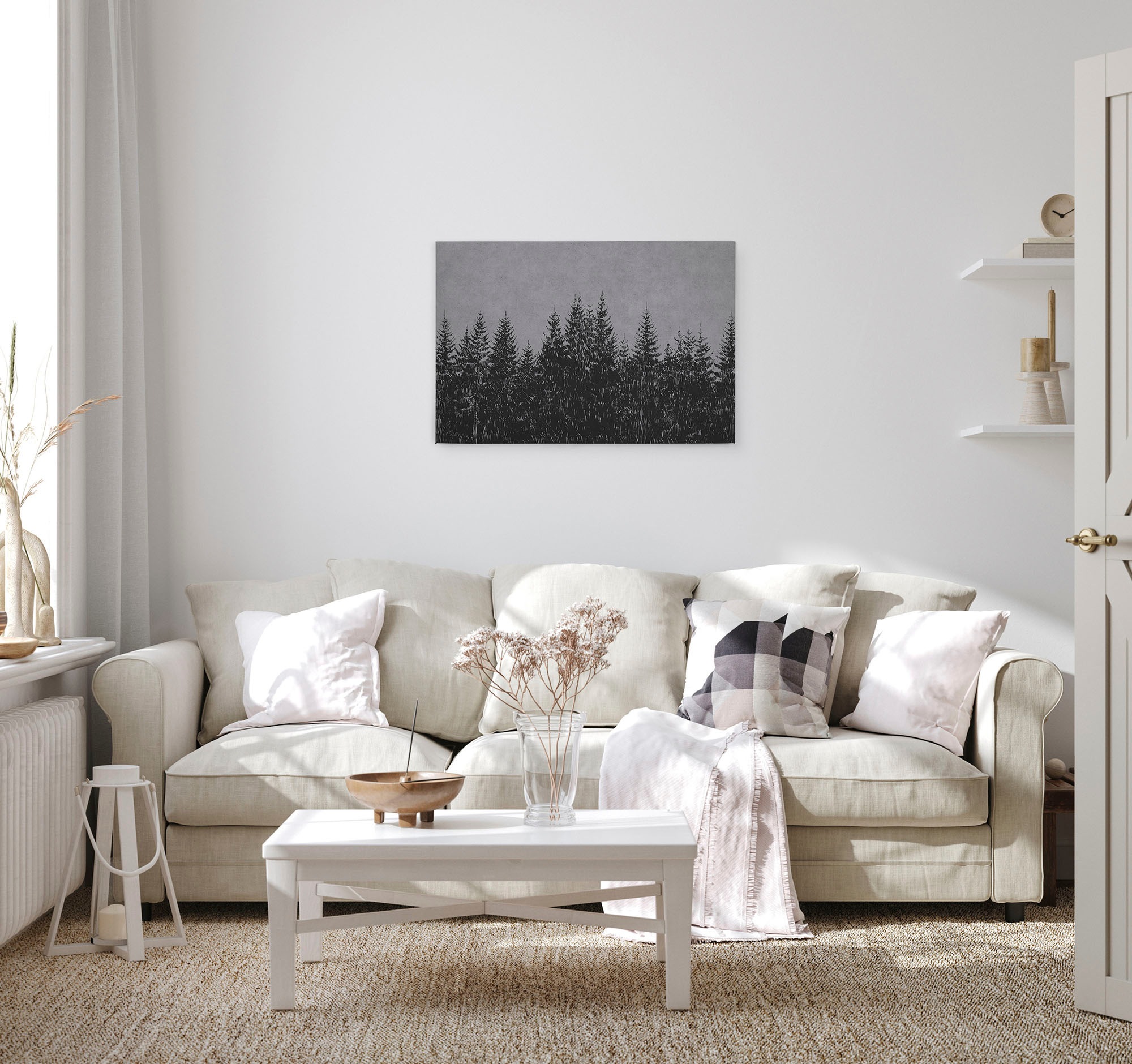 A.S. Création Leinwandbild »black forest 3«, Kunst-Wald-Kinder, (1 St.), Wald Bild Keilrahmen Schwarz Grau Leinwand-Bild Wohnzimmer modern Wand