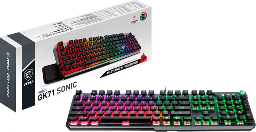 MSI Gaming-Tastatur »Vigor GK-71 SONIC RED SWITCHES«, (Antirutsch-Füße-Funktionstasten-Handgelenkauflage-Licht-Bewegungs-Sensor-Multimedia-Tasten-USB-Anschluss-Windows-Sperrtaste-Ziffernblock)