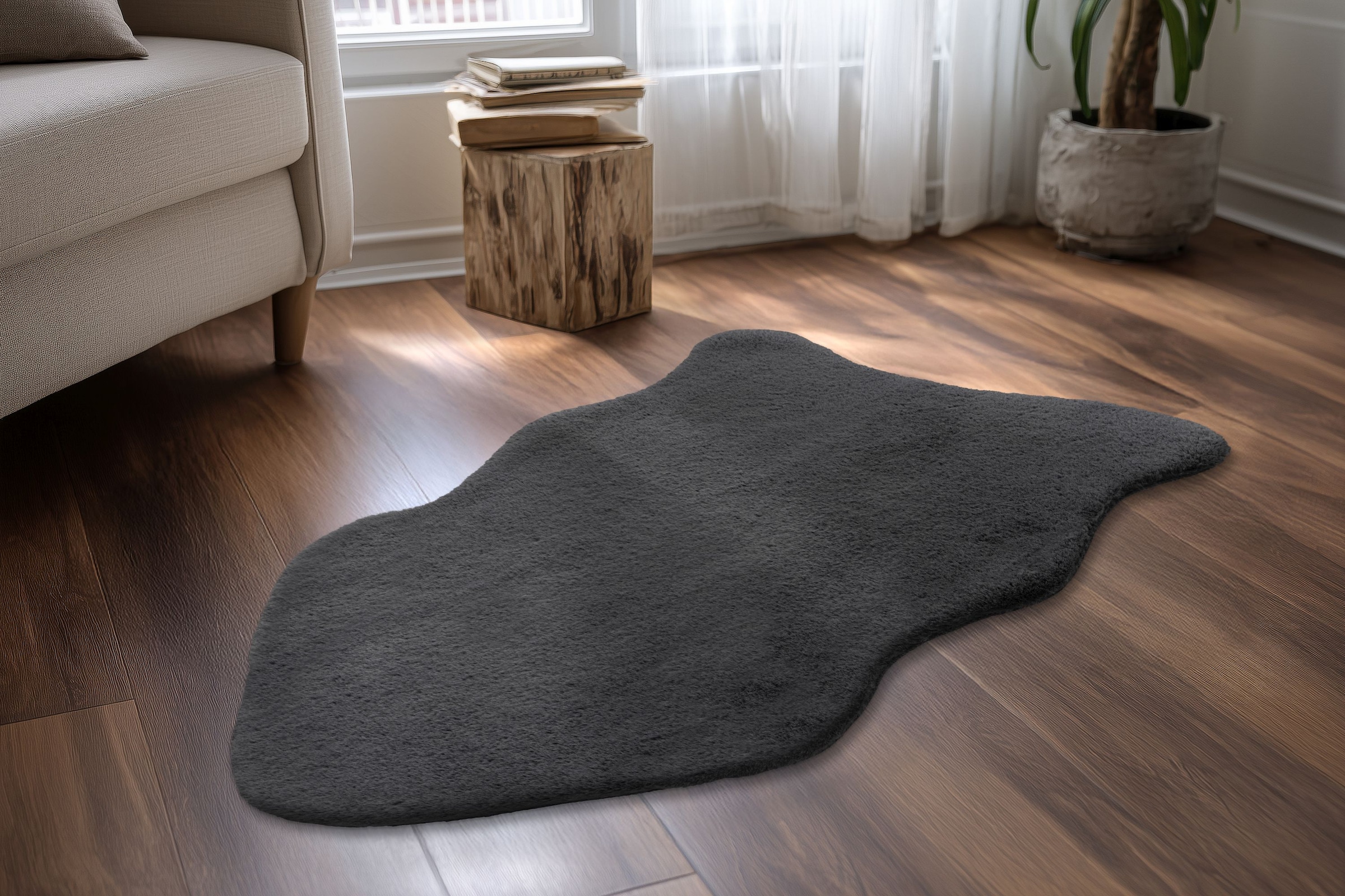 Kayoom Hochflor-Teppich »Cosy Sheepskin 525« tierfellförmig 25 mm Höhe Fell Kannichen Haptik, weich kuschelig