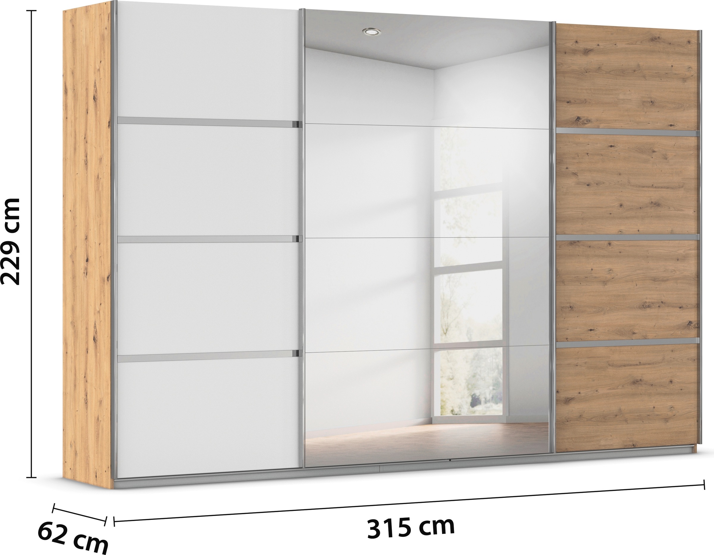 rauch Kleiderschrank »Schwebetürenschrank Garderobe Schrank TOP ANGEBOT Avola«, (in 3 verschiedenen Ausstattungen BASIC/CLASSIC/PREMIUM inkl. Spiegel), mit eleganten Zierleisten in Chrom, Schwarz oder Weiß MADE IN GERMANY