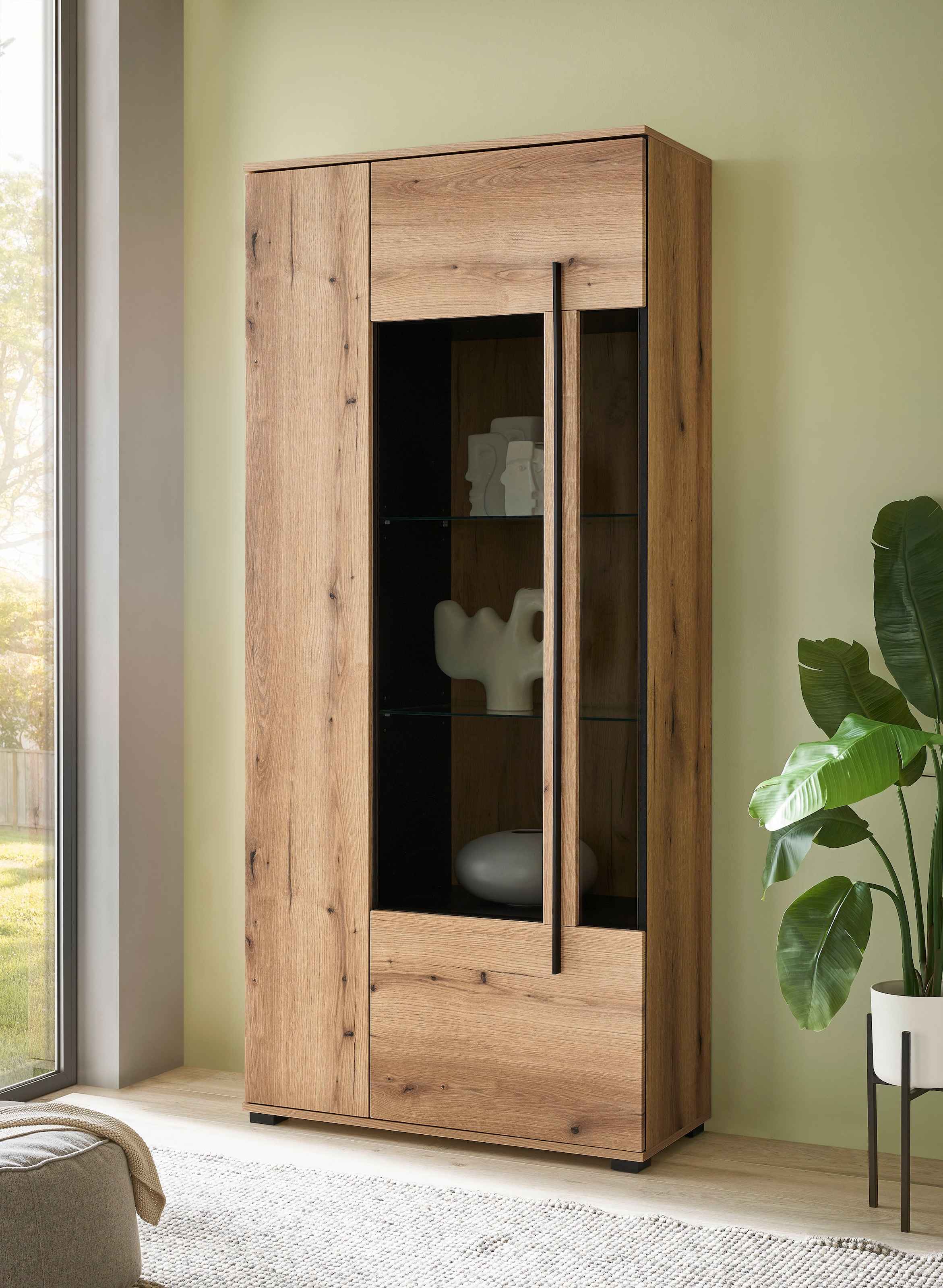 INOSIGN Wohnwand »Cantara, moderne Anbauwand, Wohnzimmer-Set, in Eiche Evoke oder Weiß«, (Set), enthält eine Vitrine, ein Lowboard und zwei Wandboards