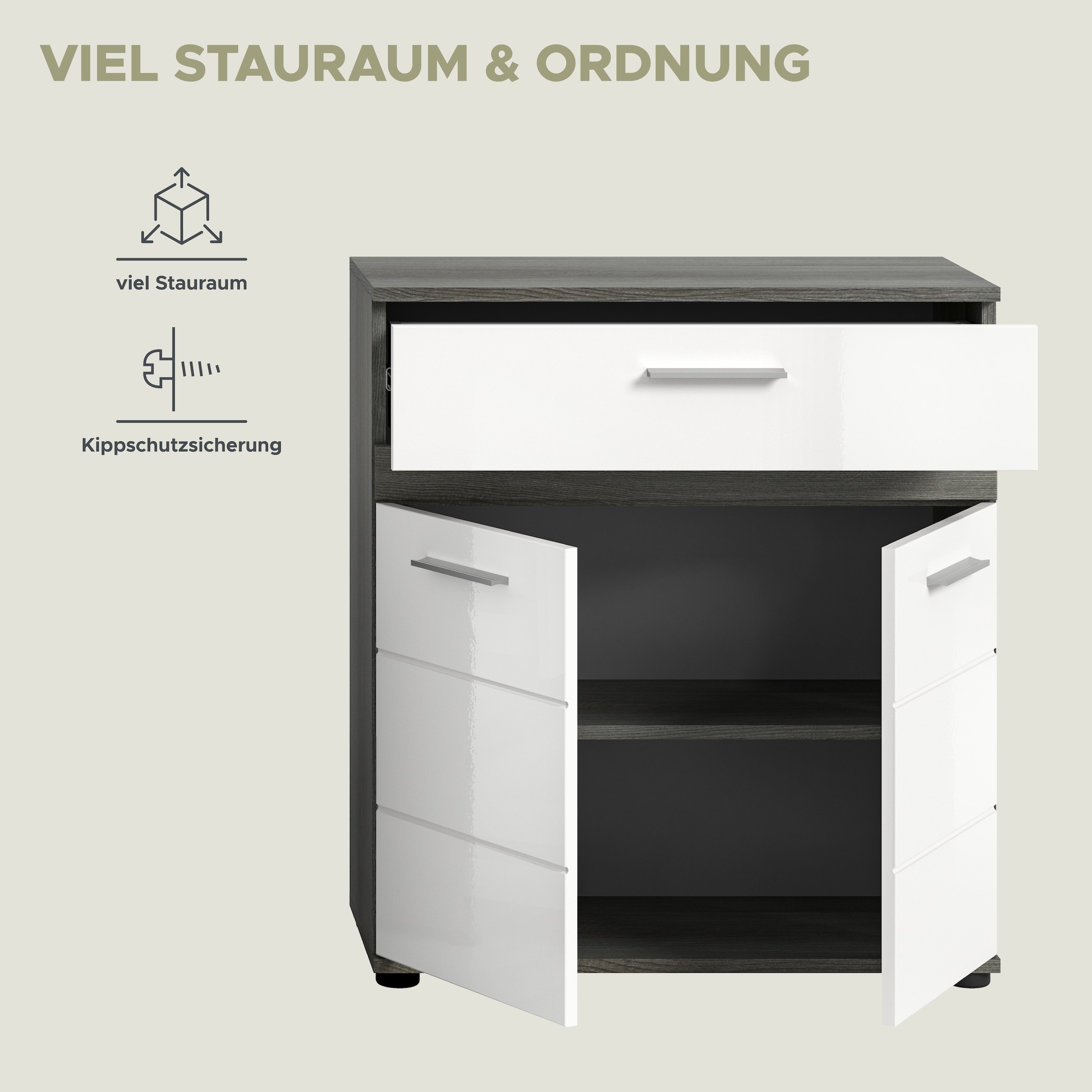 welltime Midischrank »LUCCA, TOPSELLER!, Höhe 79 cm, 2 Türen, 1 Schubkasten, 1 Einlegeboden«, Badschrank, Bad-Möbel, Badezimmer