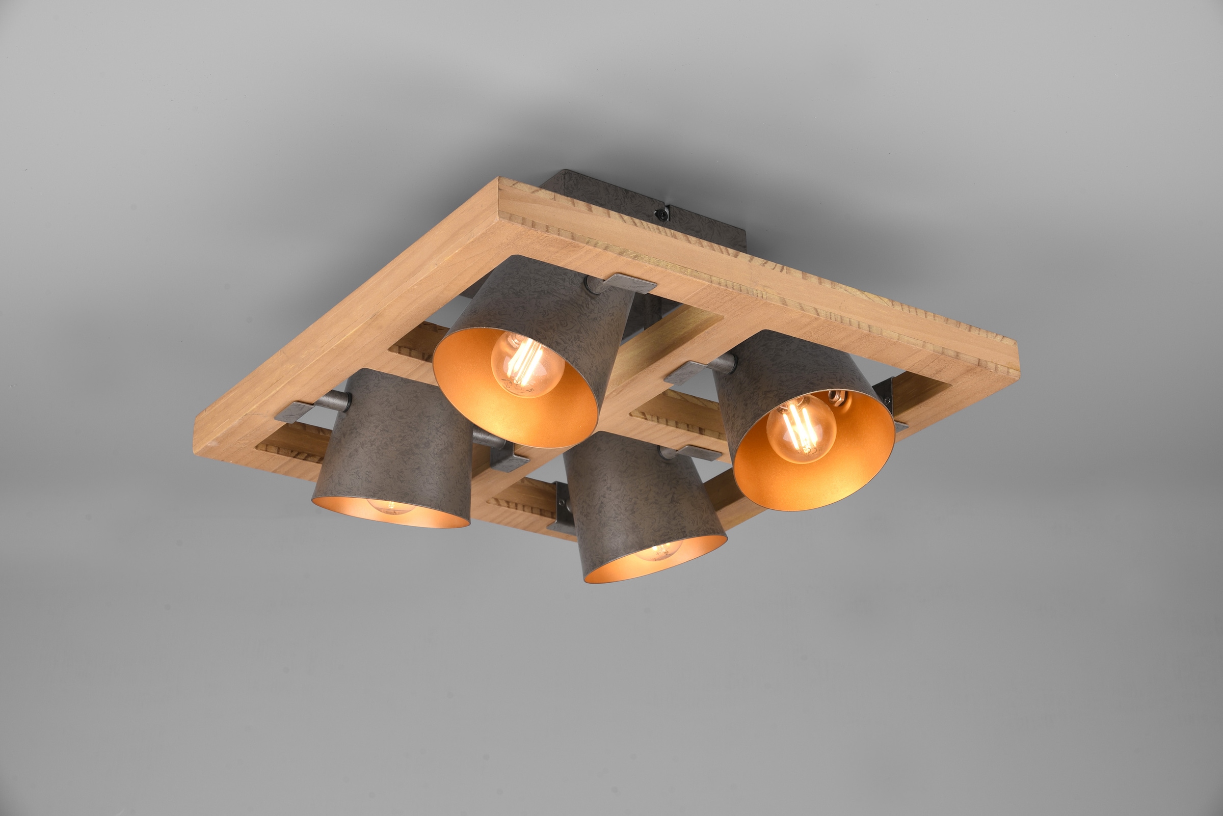 in »Bell«, 4-flammig TRIO Deckenleuchte 4 Schirmen Leuchten Holz-Nickel-Antik-Kombination Glocken-Optik, mit flammig-flammig, online kaufen