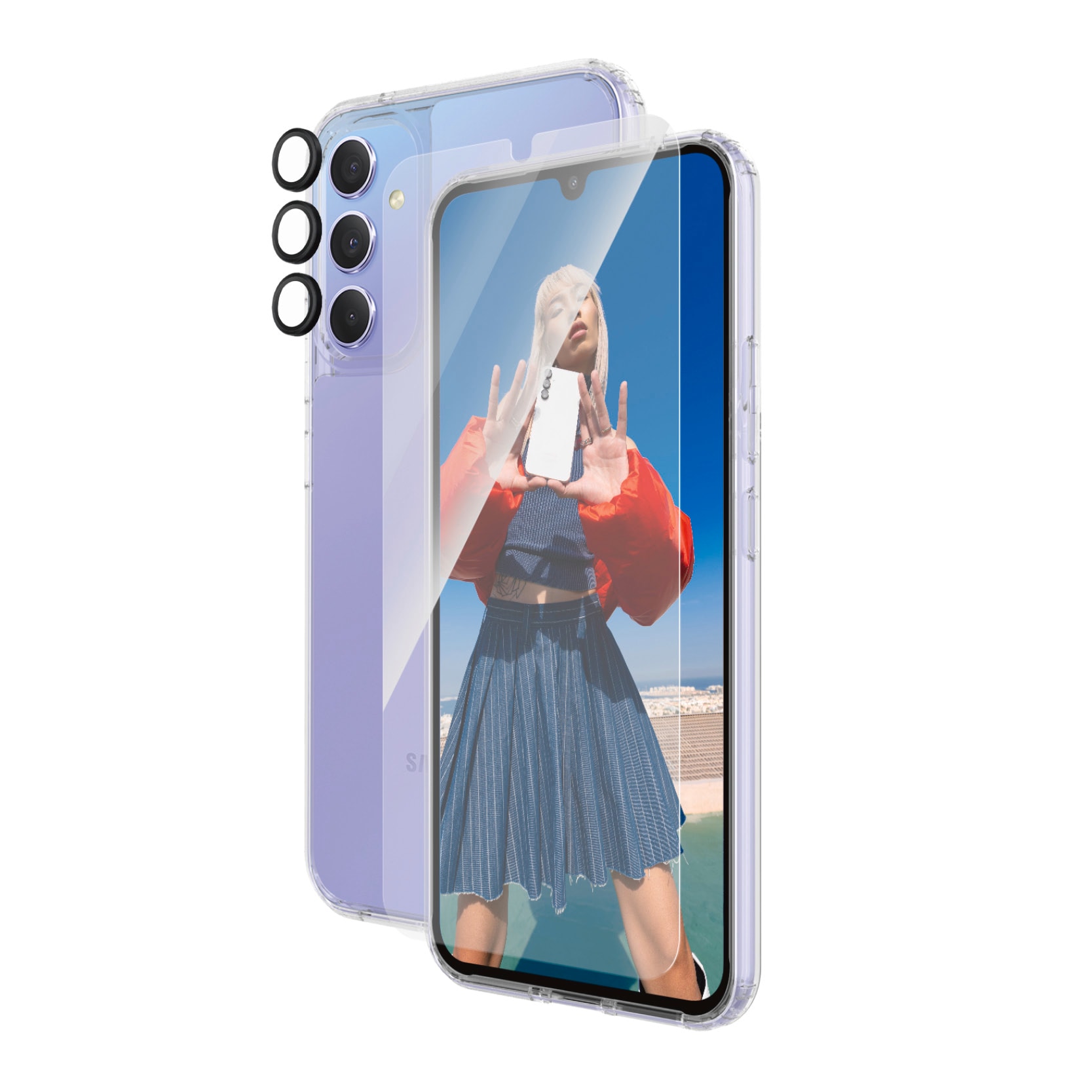PanzerGlass Displayschutzglas »3-in-1 Bundle Set für Samsung Galaxy A34 5G, UWF«, für Samsung Galaxy A34 5G
