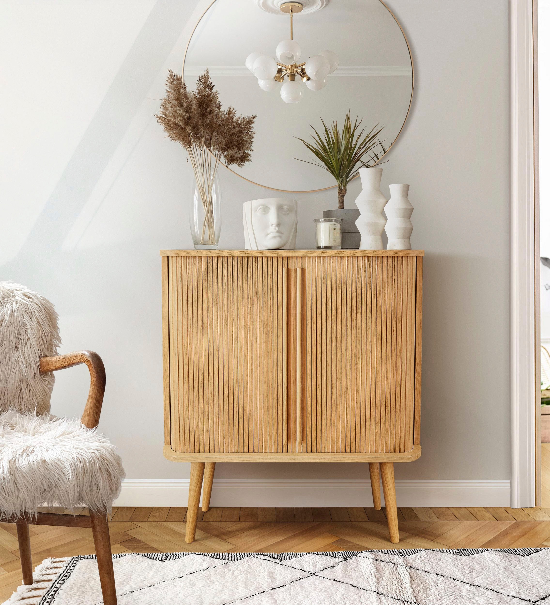 Woodman Highboard »Rove«, Stauraumschrank besonderes Design, Breite 83 cm, mit Eichenholzfurnier