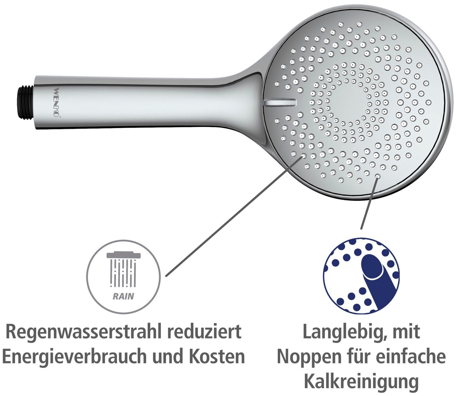 WENKO Handbrause »Watersaving System«, Duschkopf Watersaving Chrom, Durchmesser 11 cm