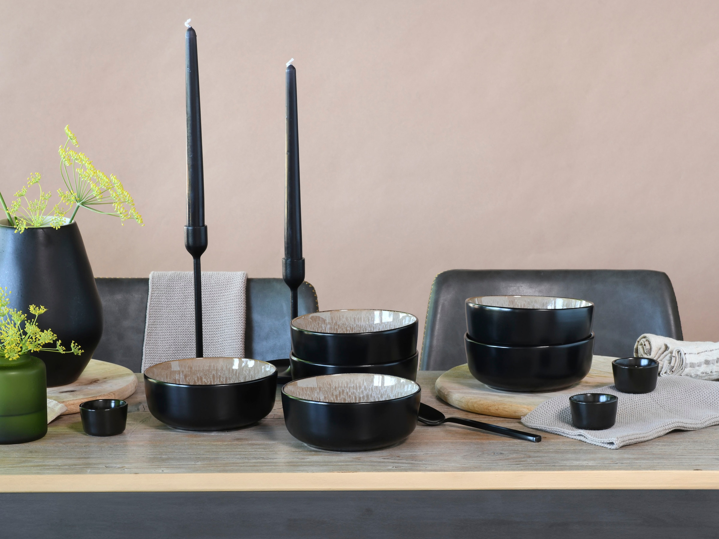 andas Müslischale »modernes Schüssel-Set Nydala, Geschirr-Set, Bowl«, 6 tlg., aus Steinzeug, hohe Haltbarkeit, spülmaschinengeeignet & mikrowellengeeignet
