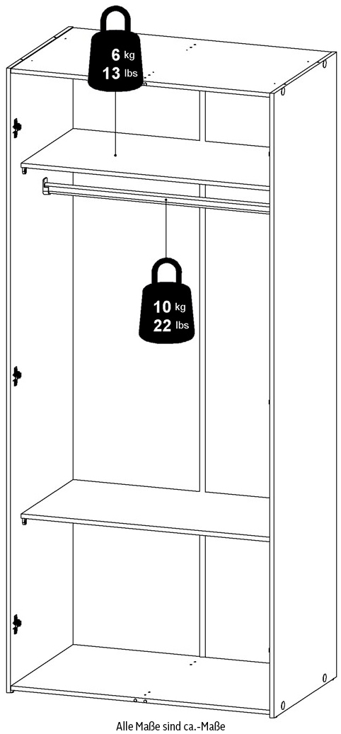 Home affaire Kleiderschrank, Mit viel Stauraum, graue Stangengriffe, Gr. ca. 175,4 x 77,6 x 49,52 cm