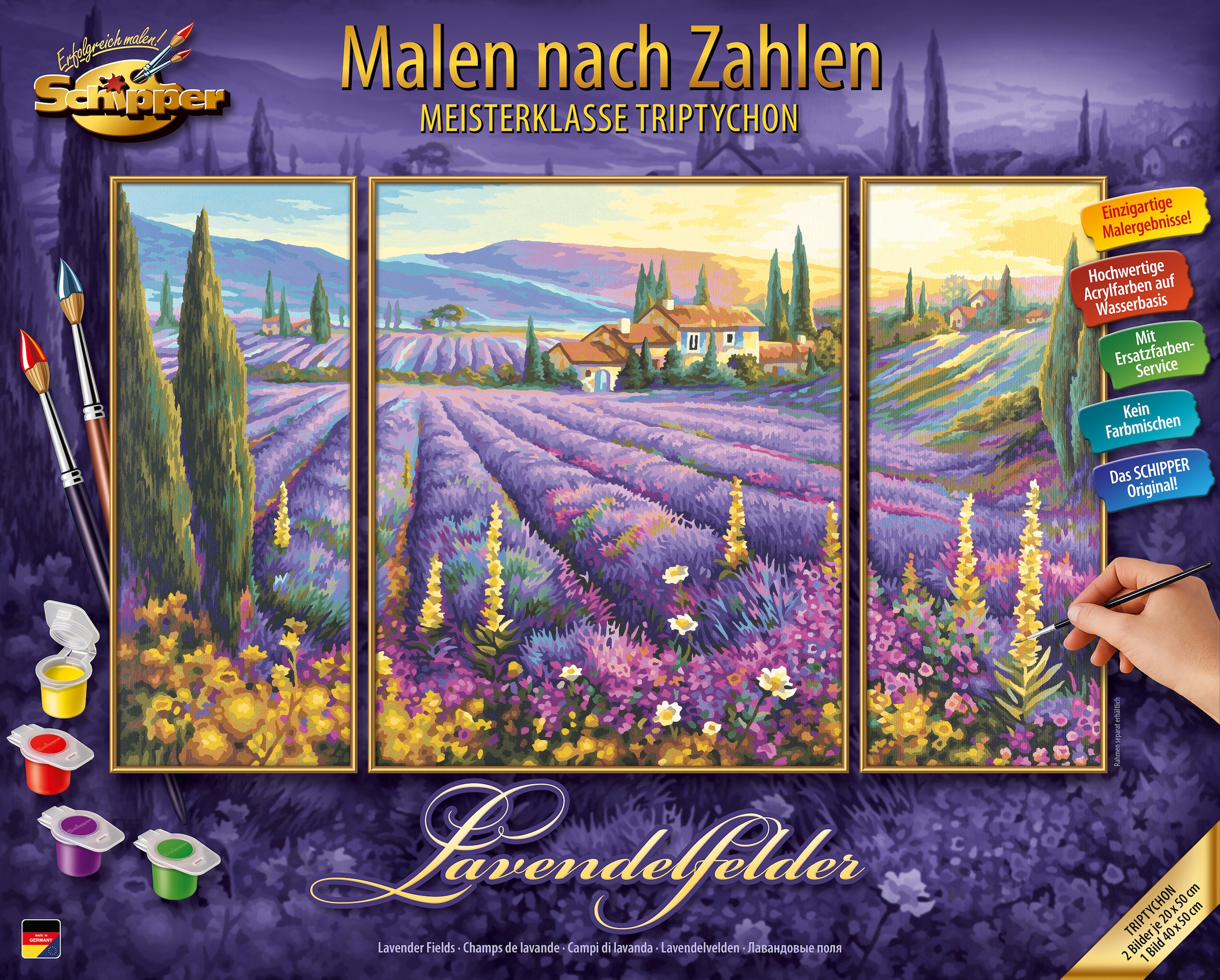 Schipper Malen nach Zahlen »Meisterklasse Triptychon - Lavendelfelder«, Made in Germany