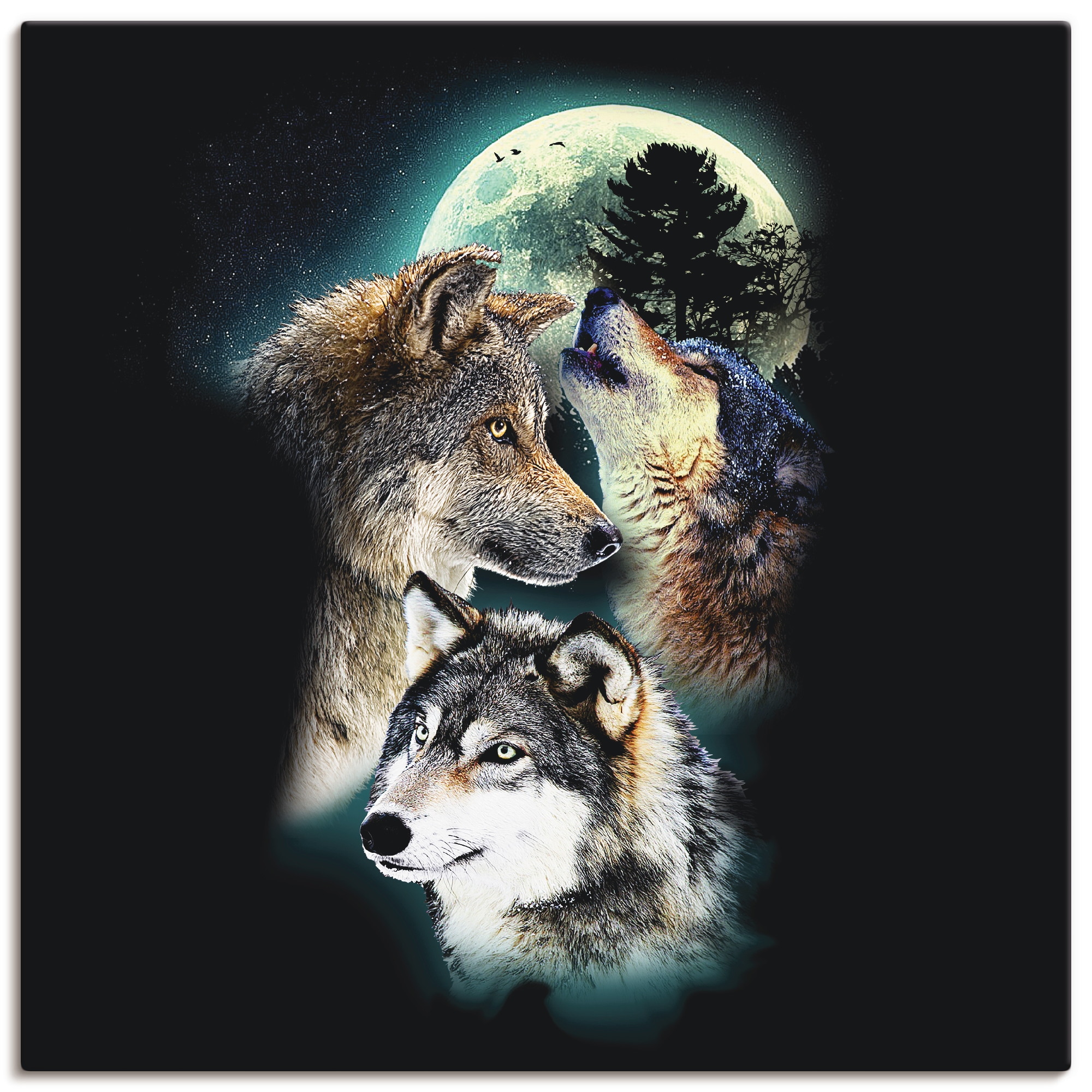 Artland Wandbild »Phantasie Wolf Wölfe mit Mond«, Wildtiere, (1 St.), als L günstig online kaufen