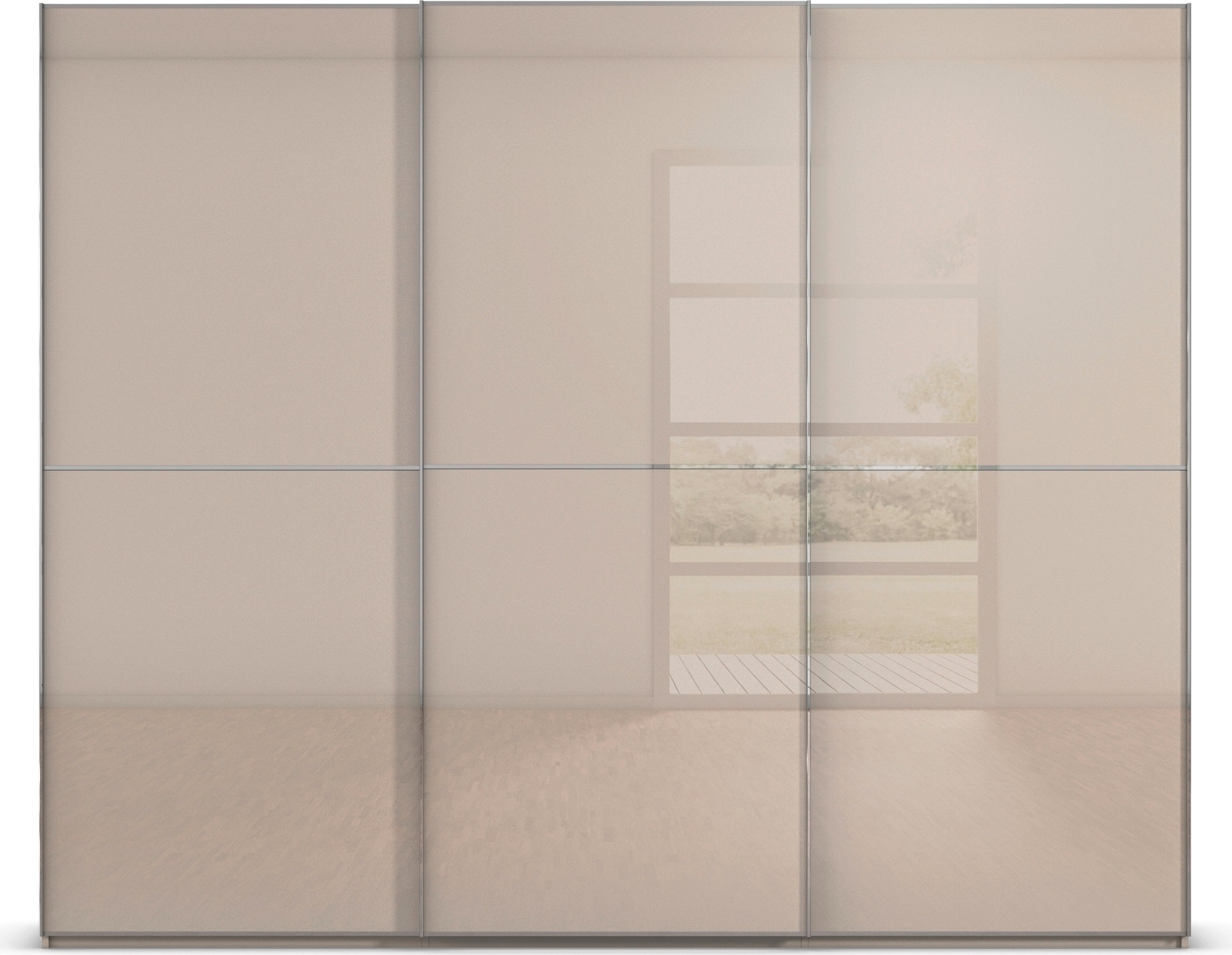 rauch Schwebetürenschrank »Kleiderschrank Schrank Garderobe Schlafzimmerschrank SCALE-DUO«, edle zweigeteilte Türen Glas-Front mit 3 Zierleisten MADE IN GERMANY