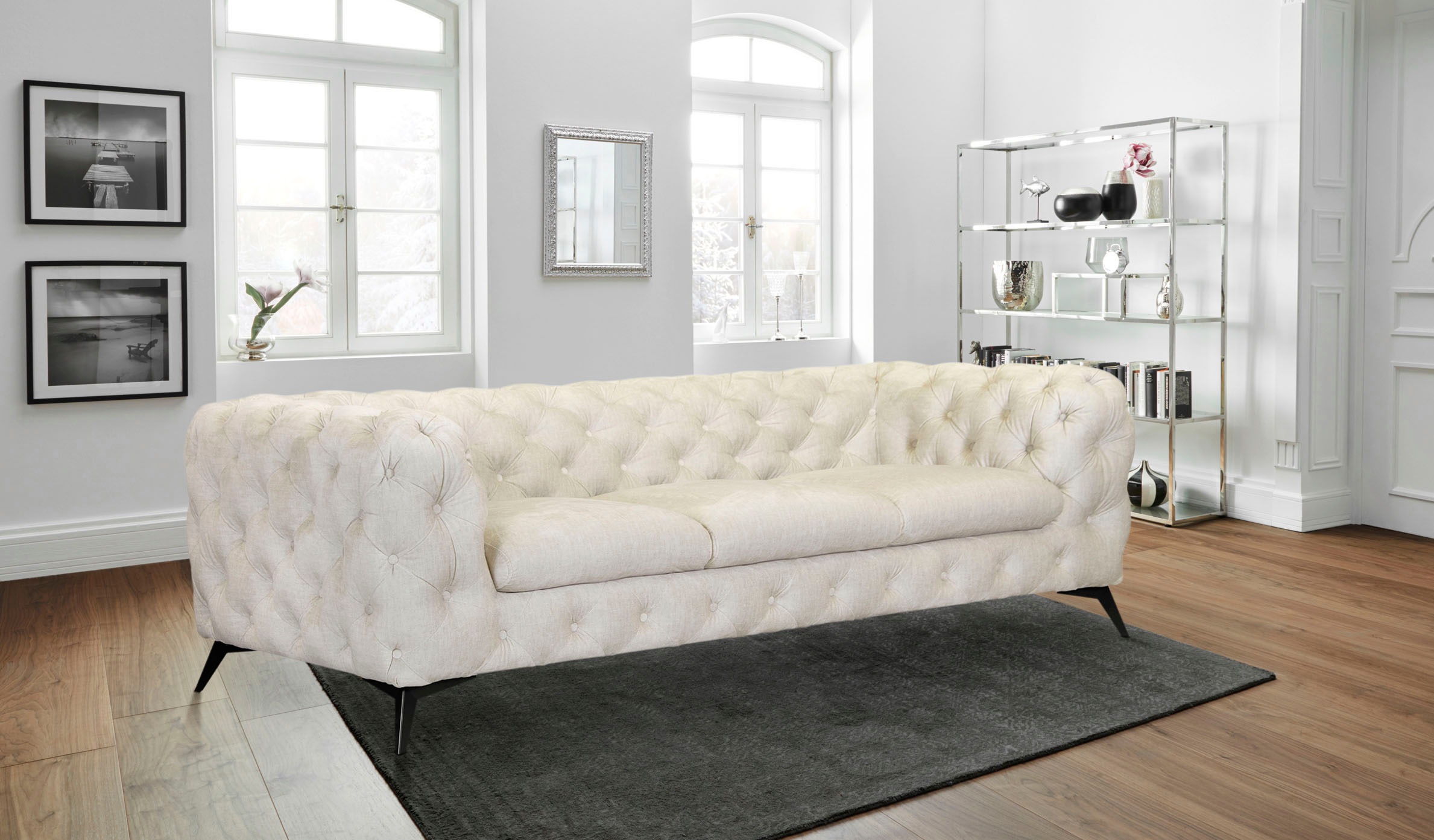 Leonique Chesterfield-Sofa »Glynis«, aufwändige Knopfheftung, moderne Chesterfield Optik, Fußfarbe wählbar