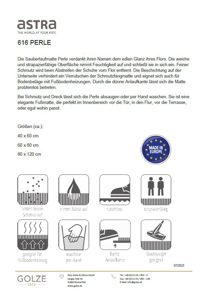 ASTRA Fußmatte »Perle«, rechteckig, 9 mm Höhe, Türmatte, Schmutzfangmatte, waschbar, In und Outdoor
