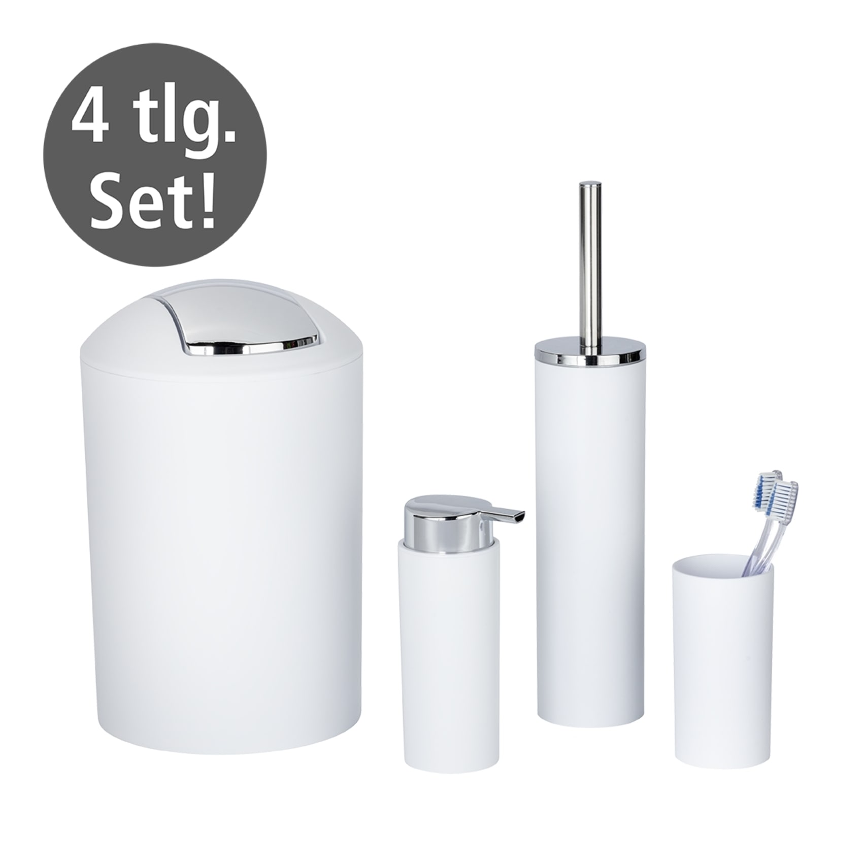 WENKO Badaccessoire-Set »Calvo« Seifenspender, Zahnputzbecher, WC-Garnitur & Kosmetikeimer