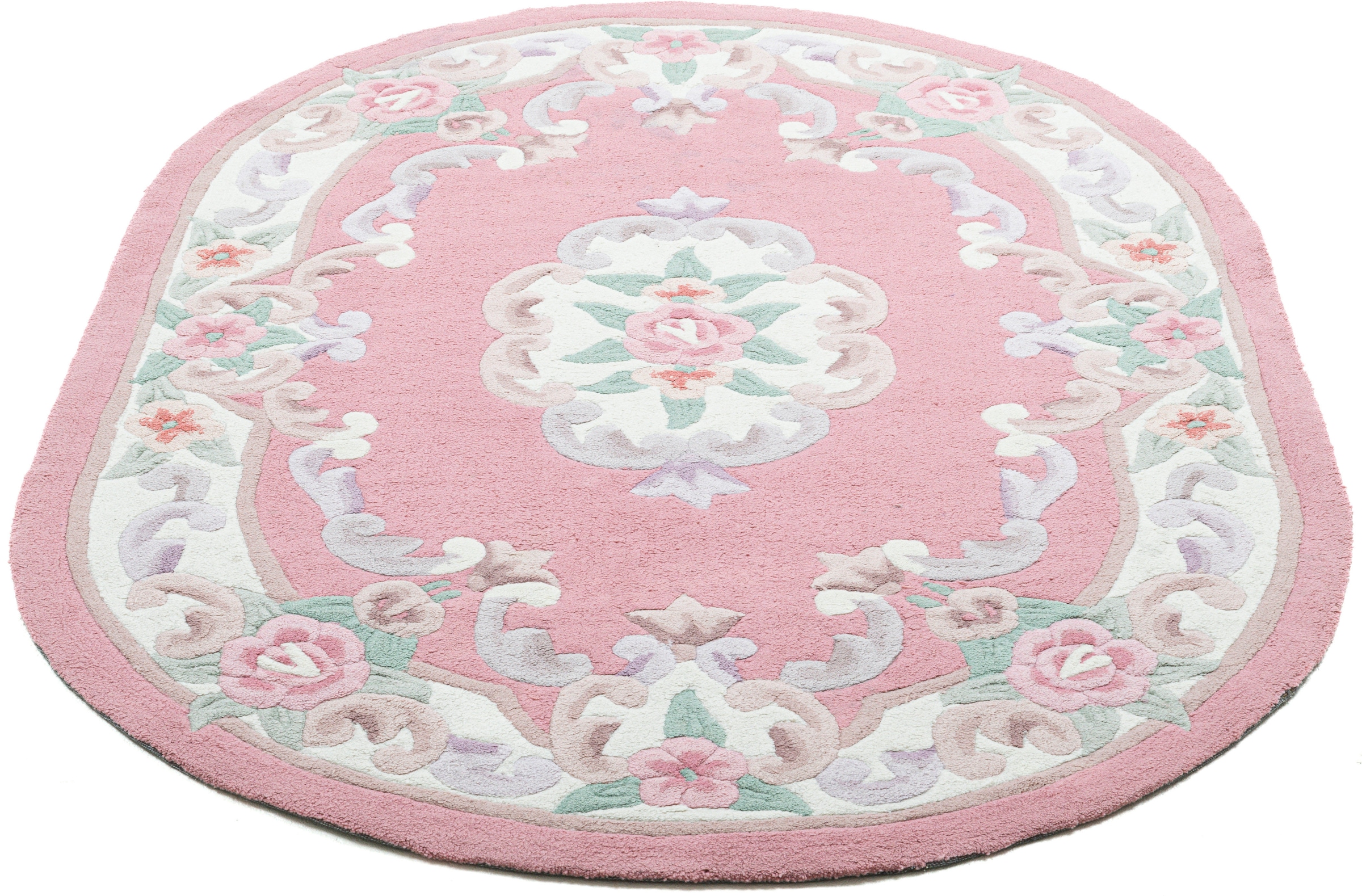 THEKO Teppich »Ming, handgetuftet« oval 14 mm Höhe Pastell-Farben, florales Design, auch in oval & rund, Wohnzimmer