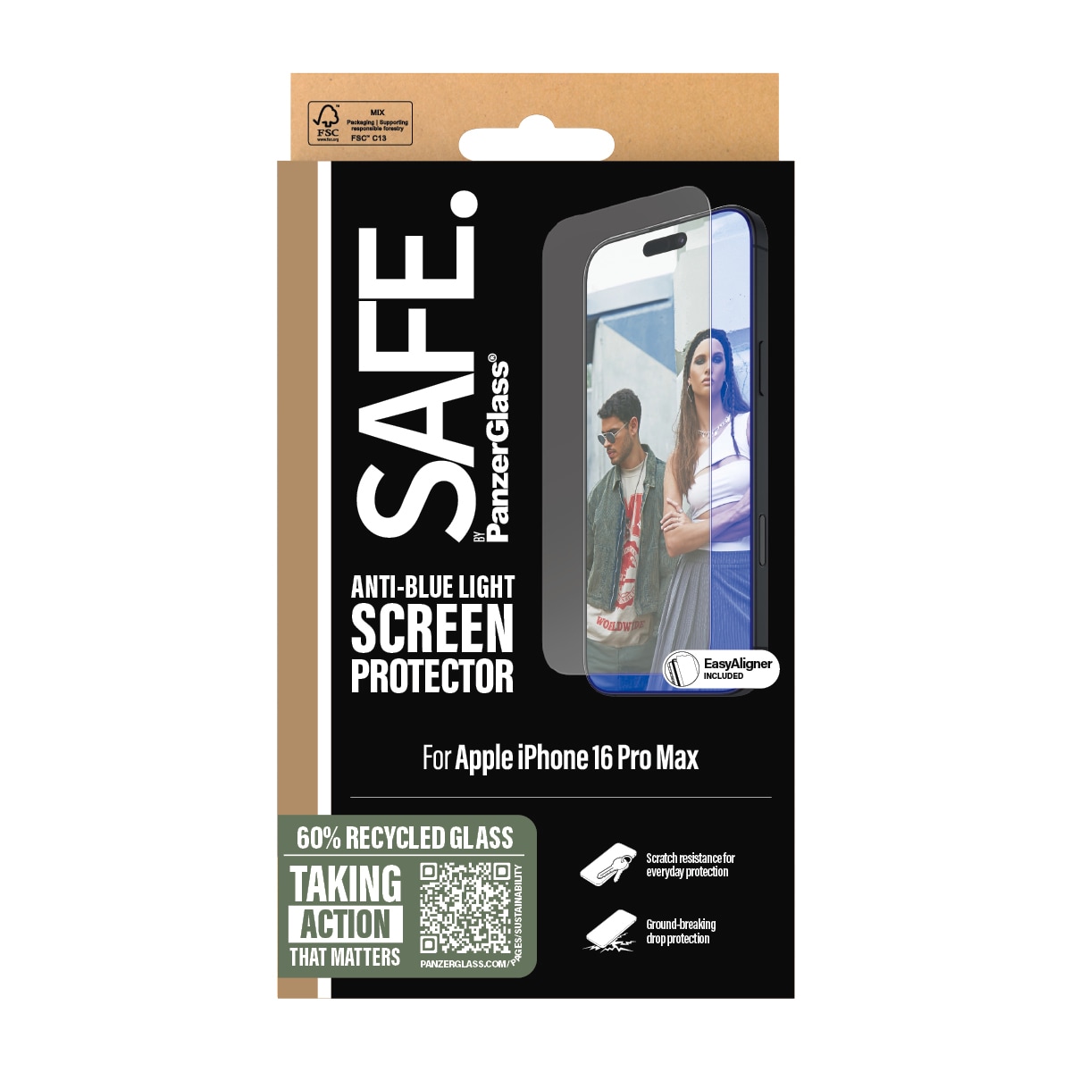 SAFE by PanzerGlass Displayschutzglas »Anti-Blue Light Screen Protection« für Apple iPhone 16 Pro Max 1 Stk. tlg. Displayschutzfolie, Schutzfolie, Bildschirmschutz, kratz- & stoßfest