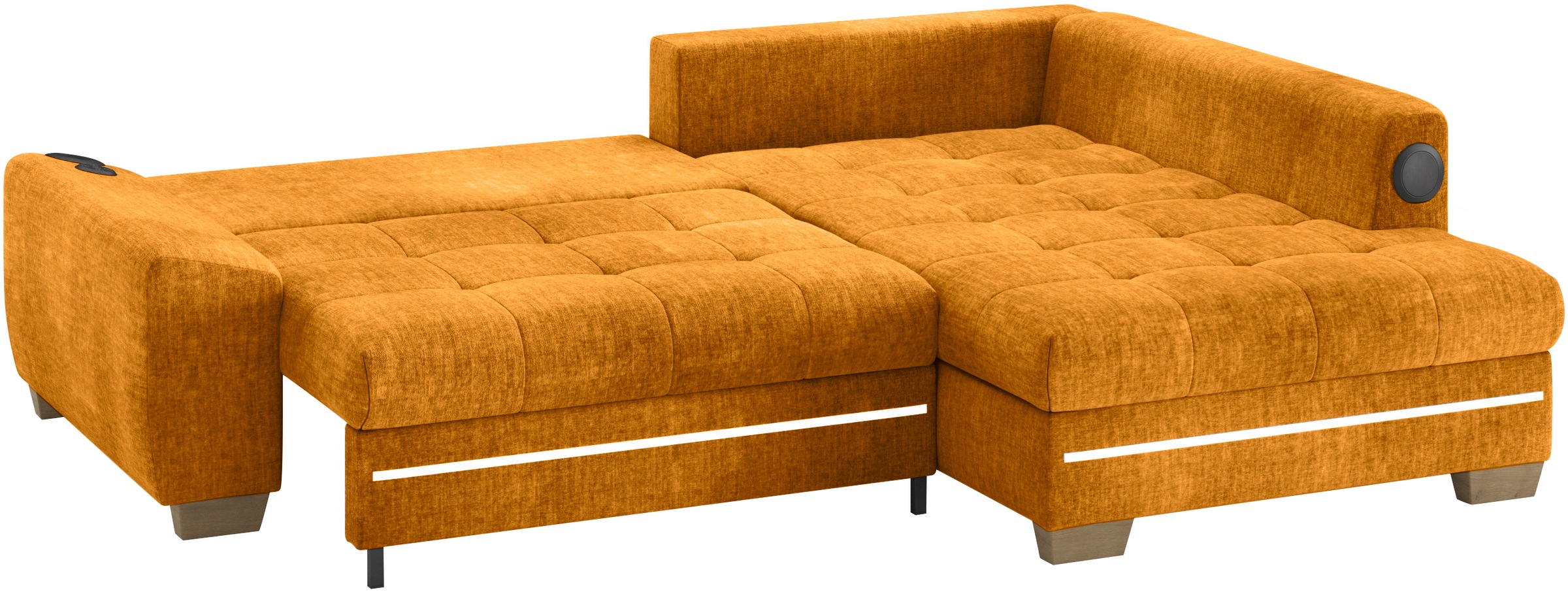 Mr. Couch Ecksofa »Nikita II, L-Form«, RGB-LED, Bluetooth-Soundsystem, wahlweise mit Bett, Bettkasten