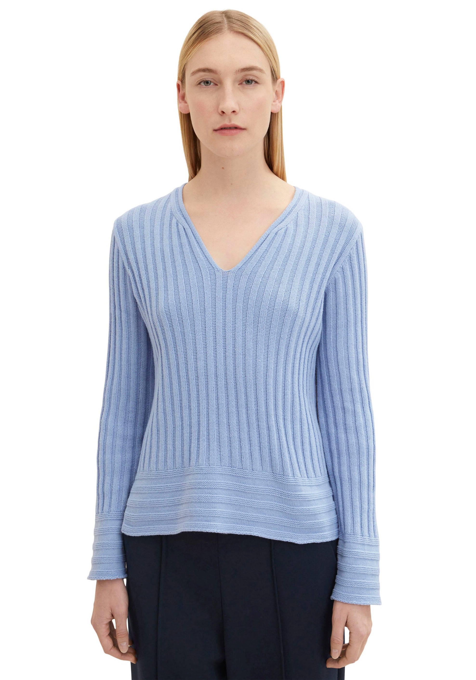 TOM TAILOR V-Ausschnitt-Pullover, in gerippter Optik