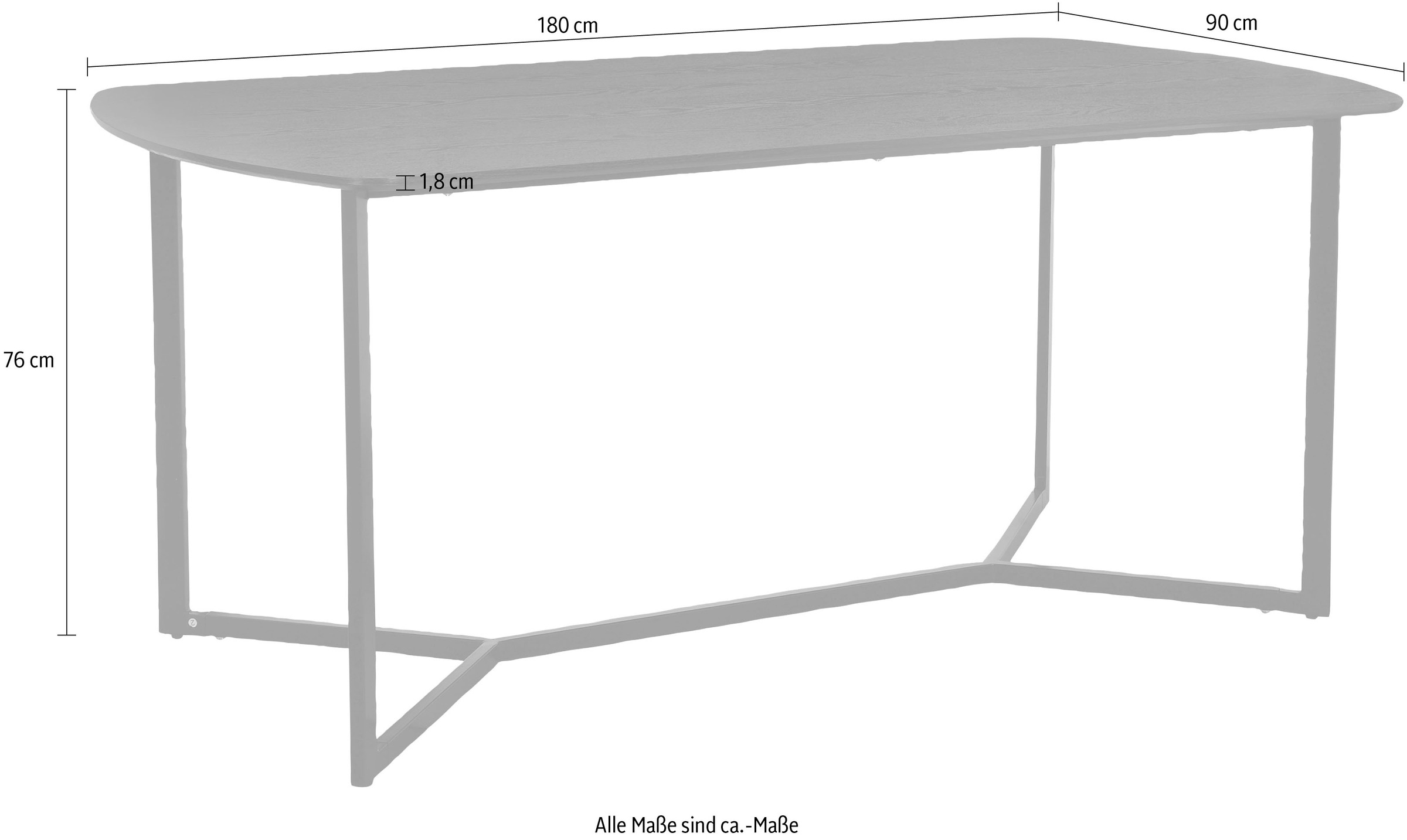 Places of Style Esstisch »Gallina«, (1 St.), mit Gestell aus Metall schwarz, Tischplatte in Holzoptik, Höhe 76 cm