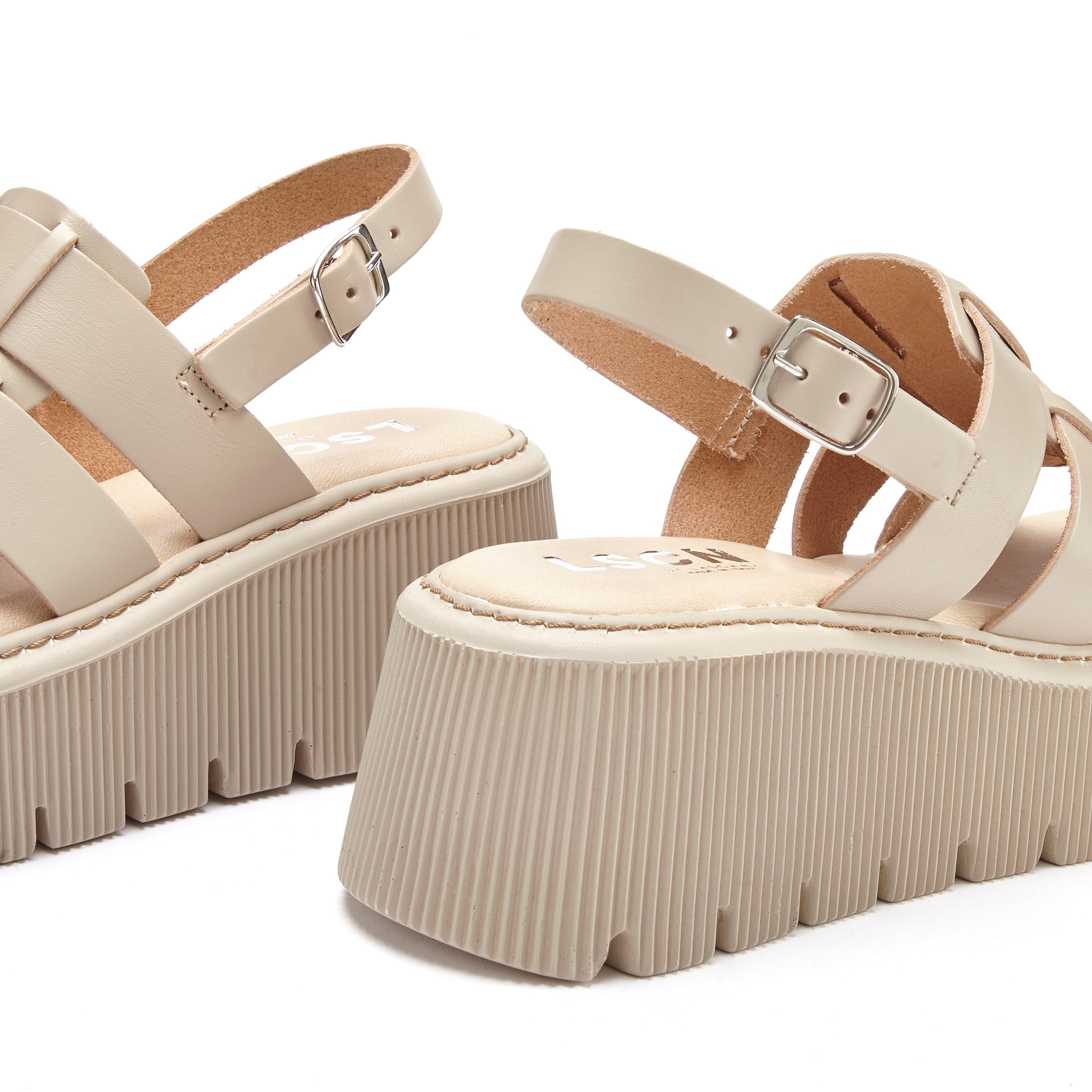 LSCN by LASCANA Sandalette »Sommerschuh«, Sandale, Sommerschuh, Pantolette aus Leder mit Plateau