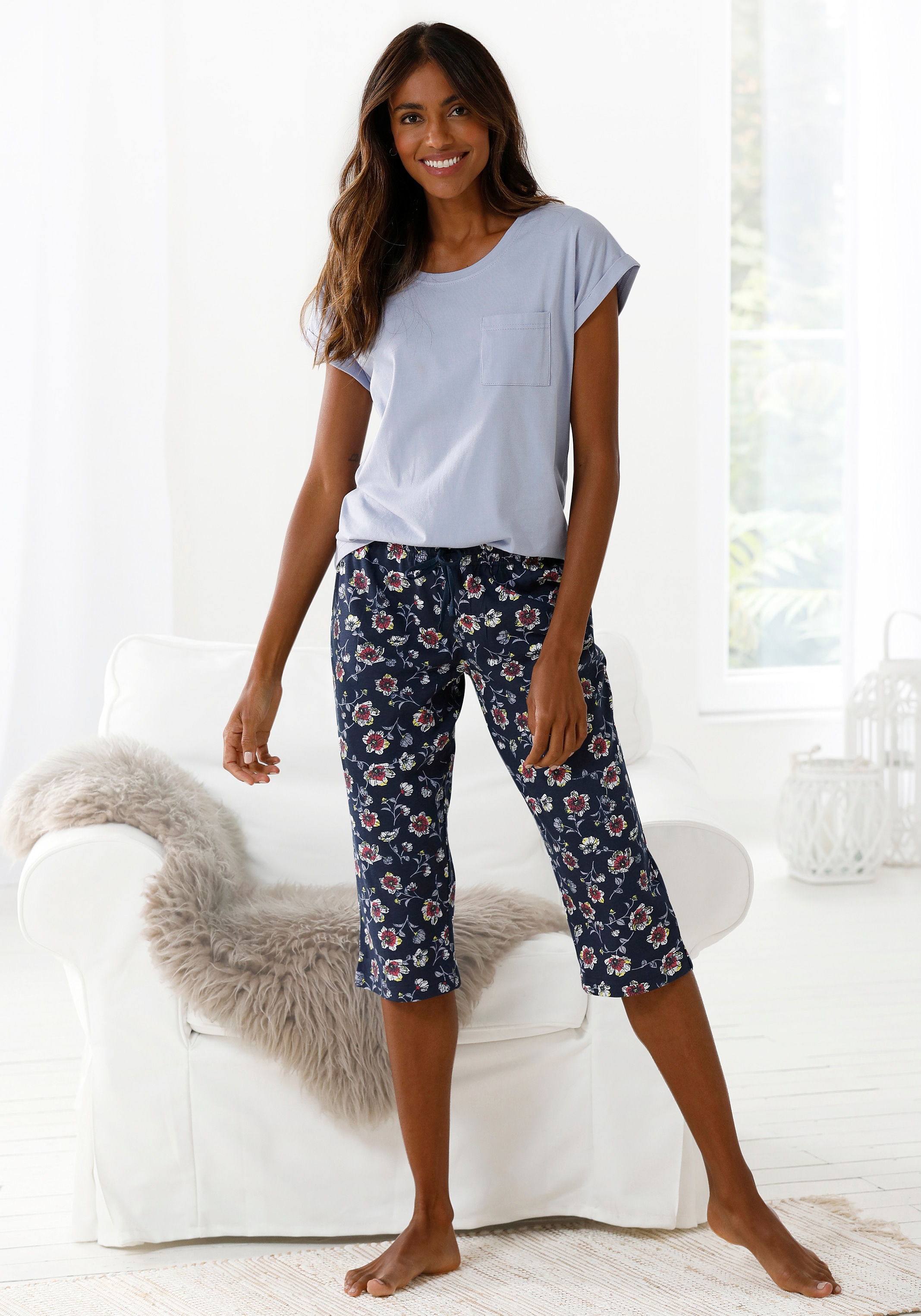 mit online Schlafhose kaufen gemusterter Dreams Capri-Pyjama, Vivance