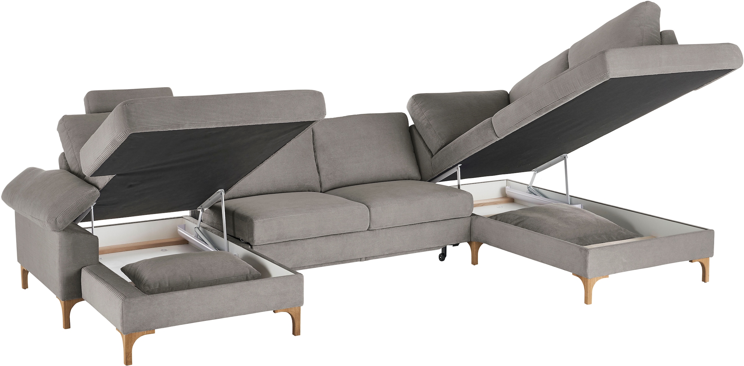 3C Candy Wohnlandschaft »Lecce, wahlweise PUR-Schaumstoff oder Tonnentaschenfederkern U-Form« Bettkasten in Umbauecke und Longchair, sowie Querschläfer im 2-Sitzer