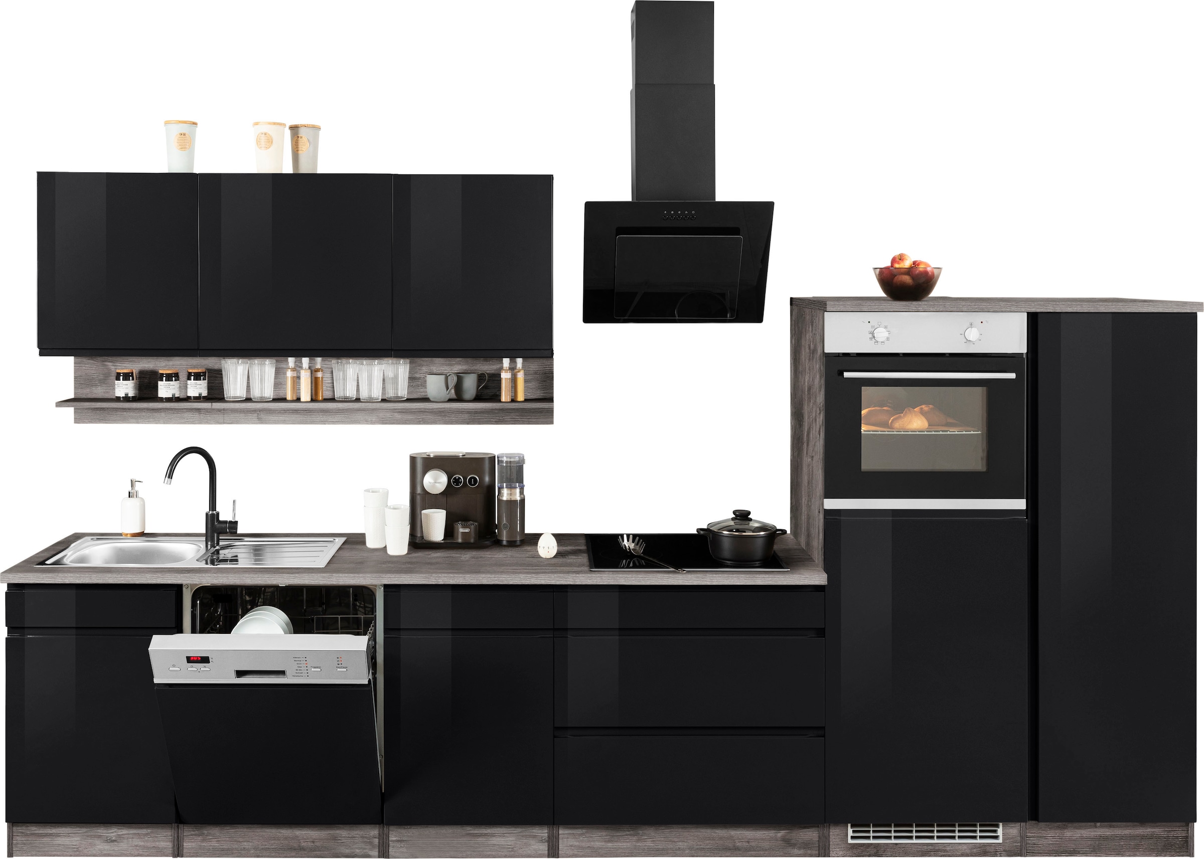 HELD MÖBEL Küchenzeile »Virginia«, Breite 350 cm, mit Glaskeramik-oder Induktionskochfeld