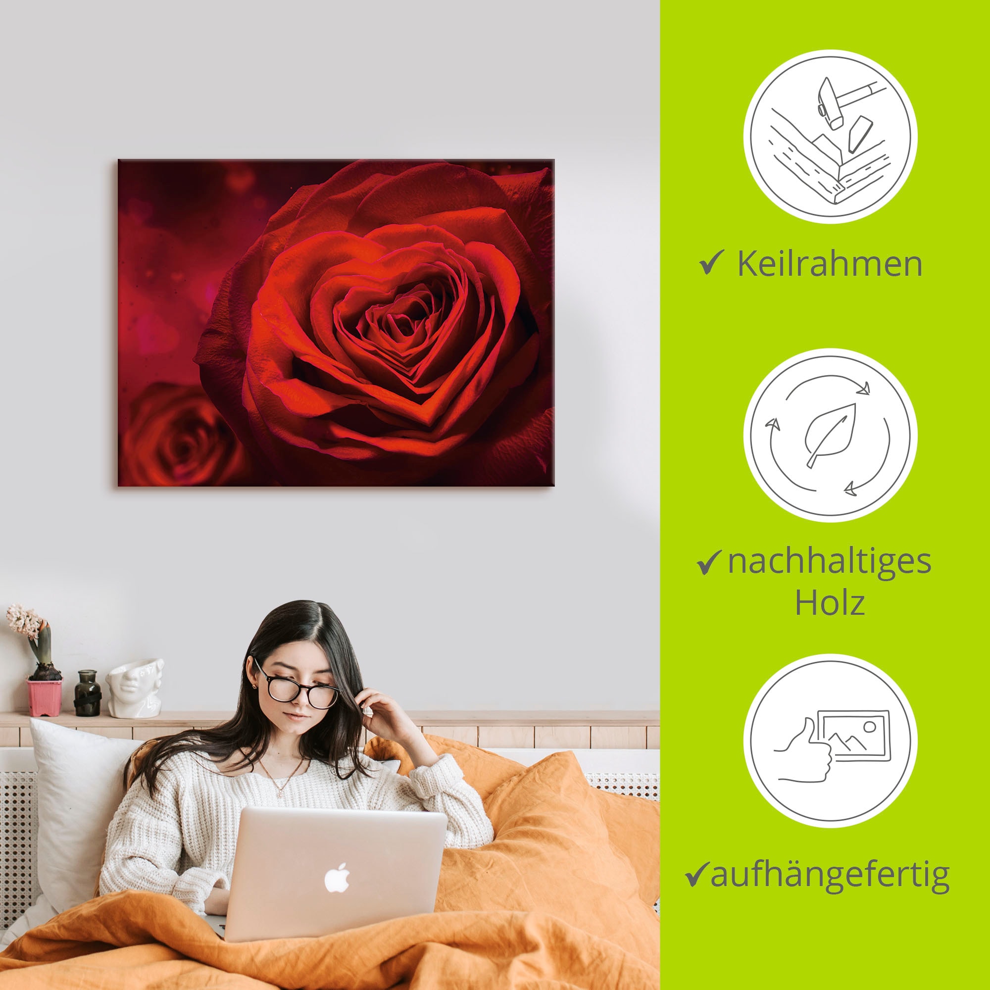 Artland Wandbild »Valentinseinladung mit Herzen und Rosen«, Blumen, (1 St.), als Leinwandbild, Poster, Wandaufkleber in verschied. Größen