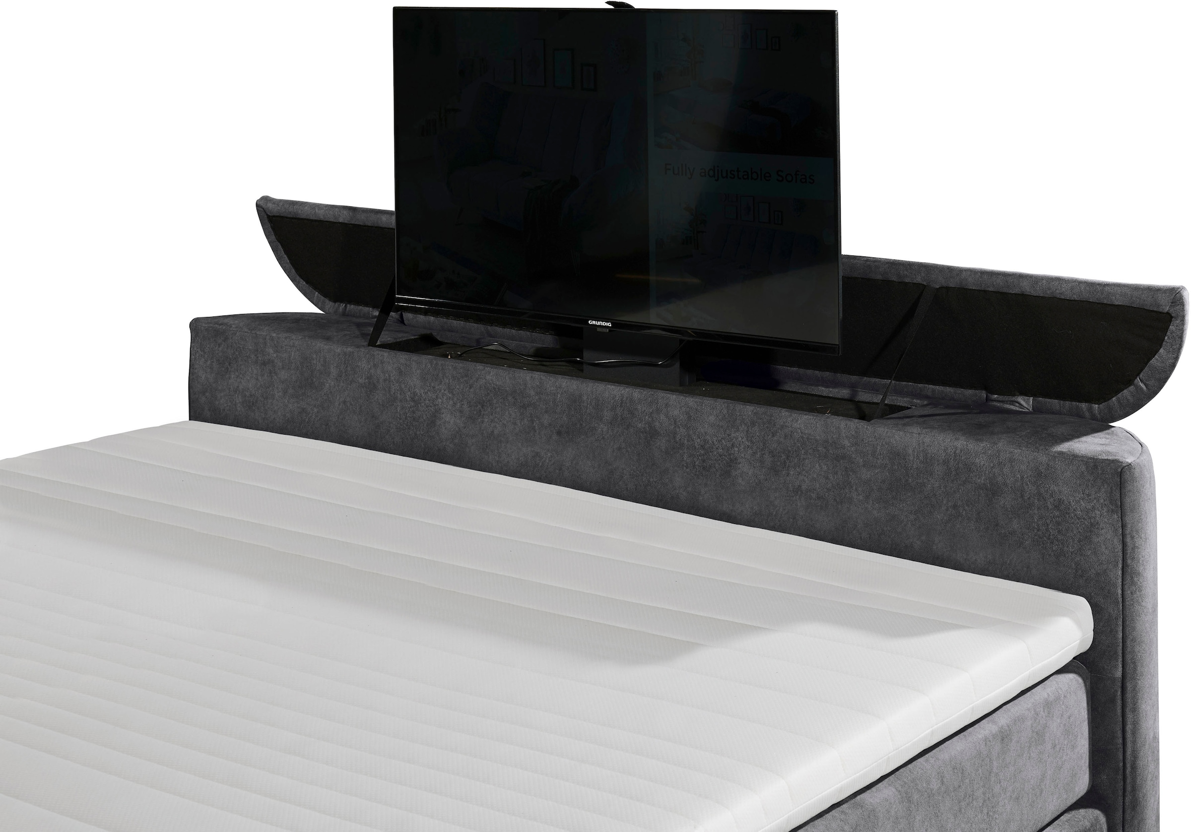 ED EXCITING DESIGN Boxspringbett »Dallas«,  inkl. Topper, LED-Beleuchtung, TV Halterung (bis 40 Zoll) und 2 Bettkästen