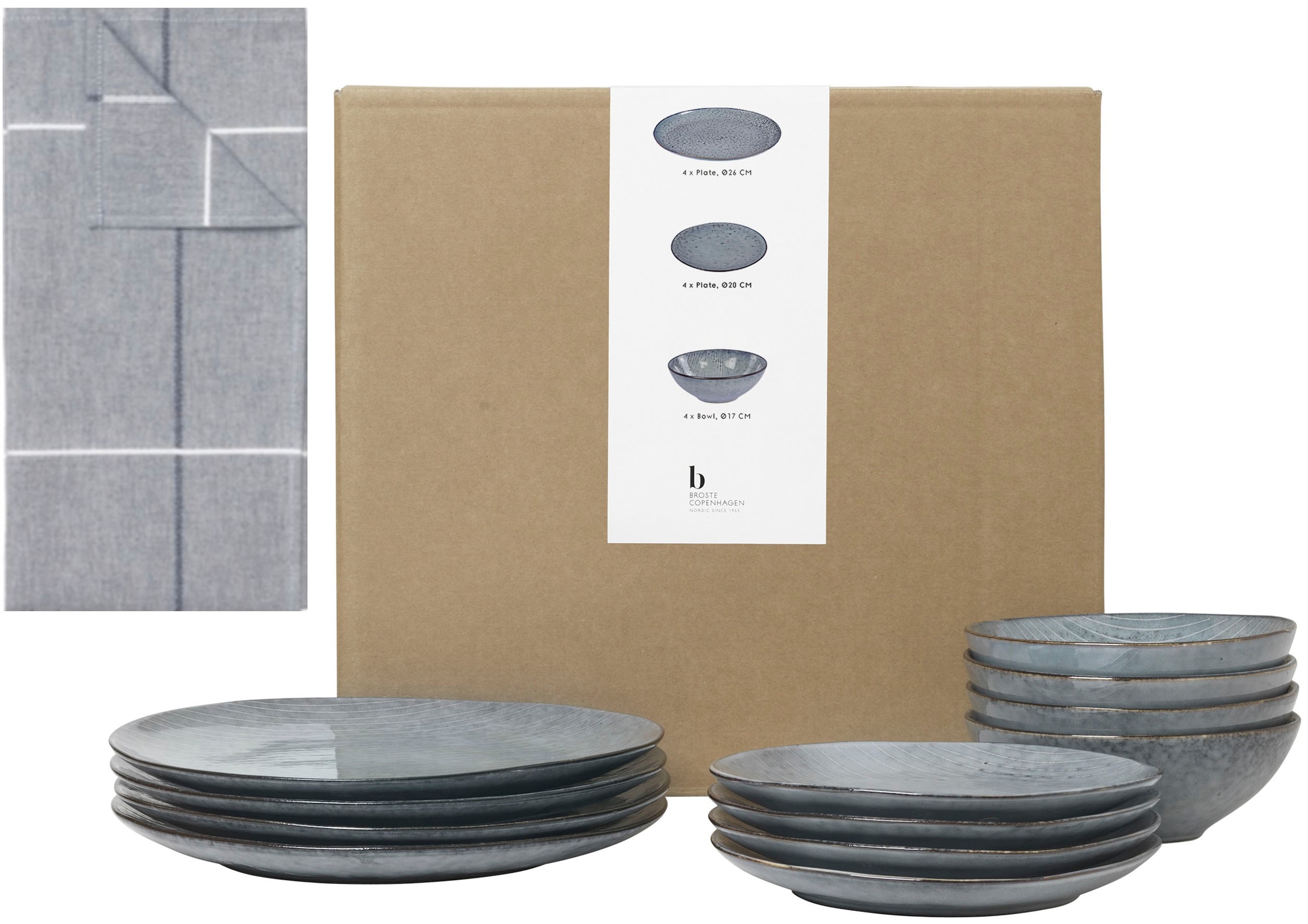 Broste Copenhagen Geschirr-Set »Nordic Sea, inklusive Geschirrtuch Set«, (Set, 13 tlg.), Beliebte Geschirr Sets Exclusiv mit Geschenk