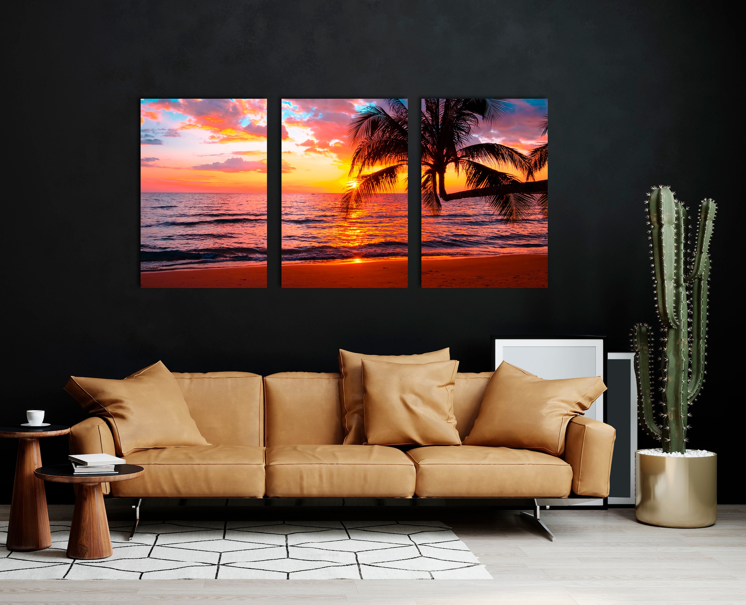 queence Acrylglasbild »Paradise Beach 3-teilig«, Strand-Kunst-Palmen-Sonnenaufgang & -untergang-Spa-Spa Bilder-Meer-Meer Bilder, (1 St.), Fine Art-Print in Galeriequalität